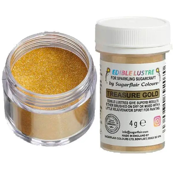 15 brillante Sugarflair Edible Lustre - Glanz-Puderfarben - Treasure Gold - Lebensmittelfarben Sugar Sweet Kitchen