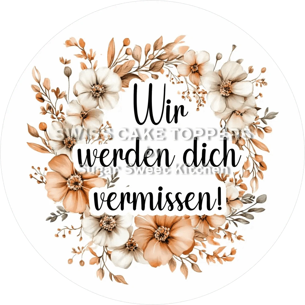 Abschieds-Tortenaufleger - Flower17 - personalisierbar - Fondant- Torten- & Cupcakeaufleger Sugar Sweet Kitchen