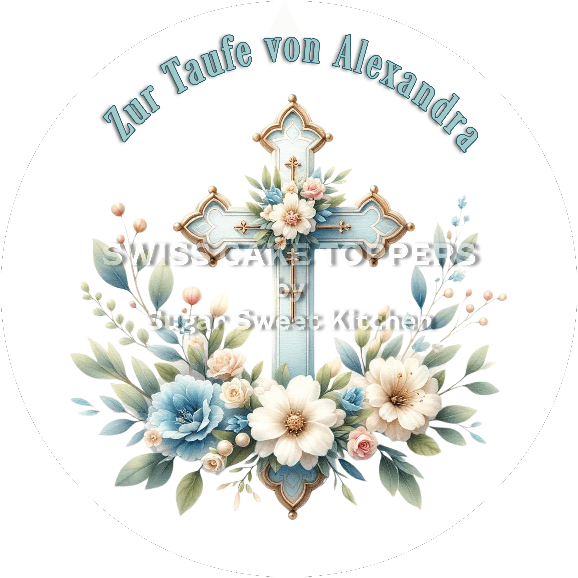 Aussergewöhnlicher Tortenaufleger zur Taufe mit Namen - Fondant- Torten- & Cupcakeaufleger Sugar Sweet Kitchen