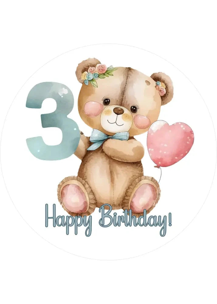Bärchen Tortenaufleger mit Zahl 3 - personalisierbar - Fondant- Torten- & Cupcakeaufleger Sugar Sweet Kitchen