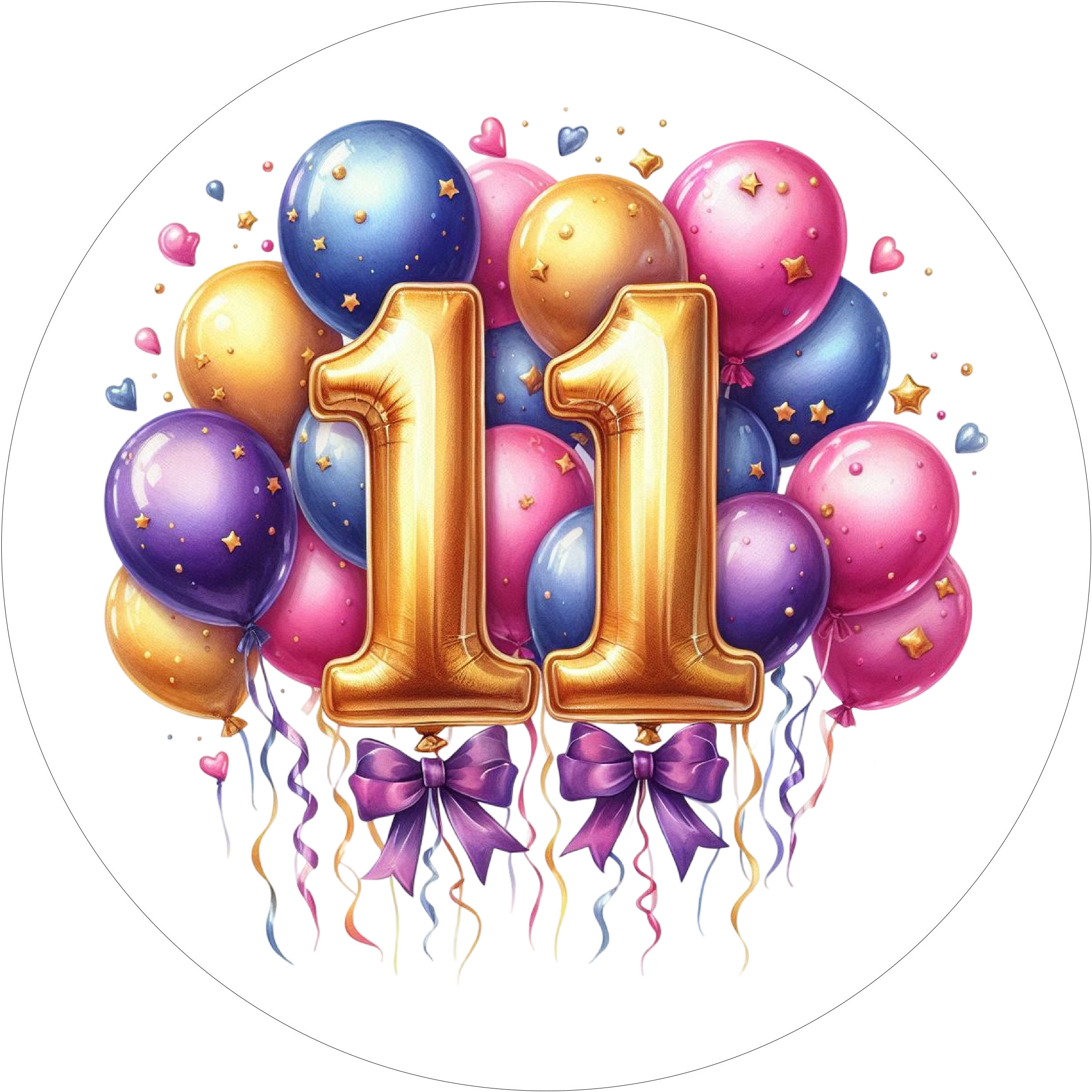 Ballon-Tortenaufleger mit Zahl 11 - personalisierbar - Fondant- Torten- & Cupcakeaufleger Sugar Sweet Kitchen