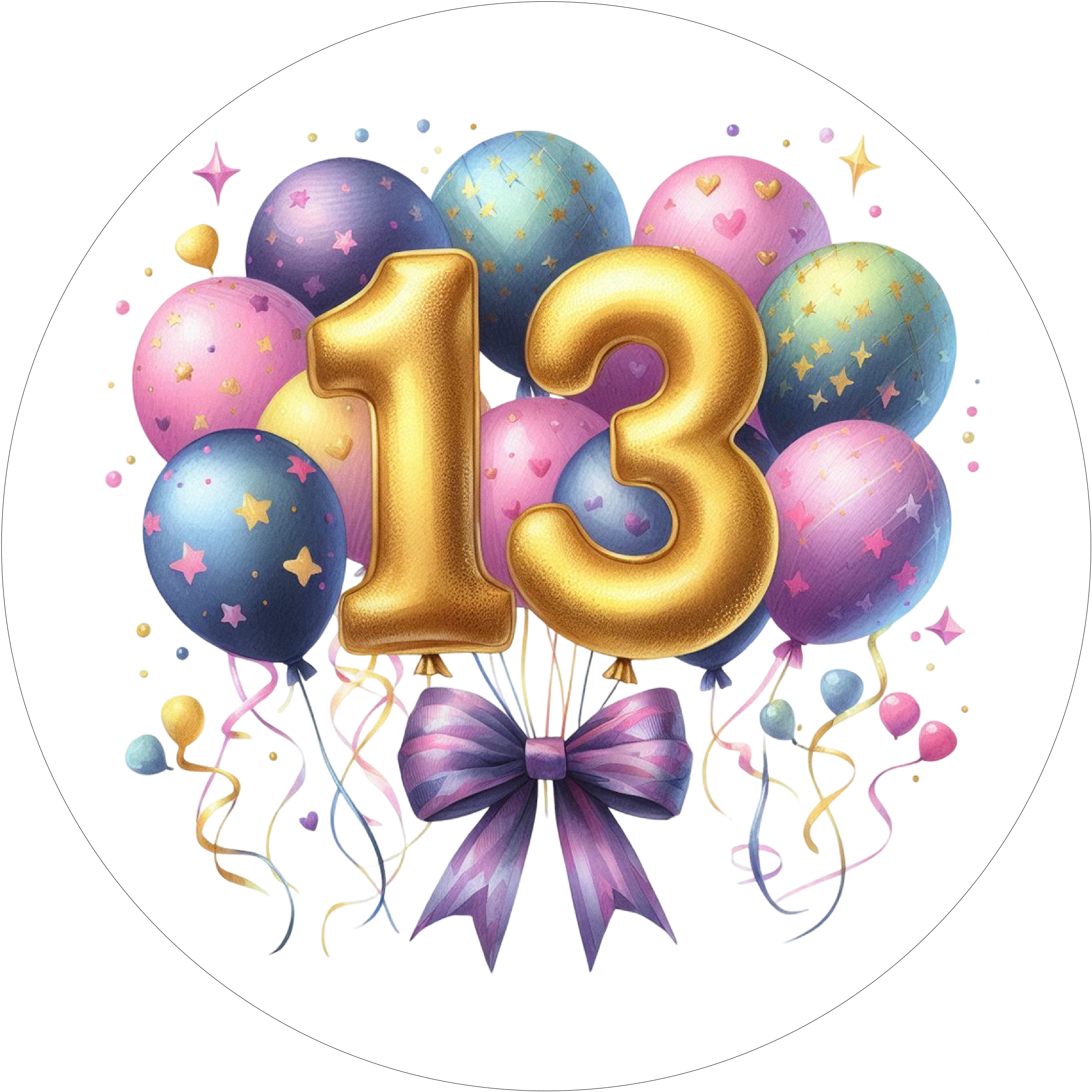 Ballon-Tortenaufleger mit Zahl 13 - personalisierbar - Fondant- Torten- & Cupcakeaufleger Sugar Sweet Kitchen