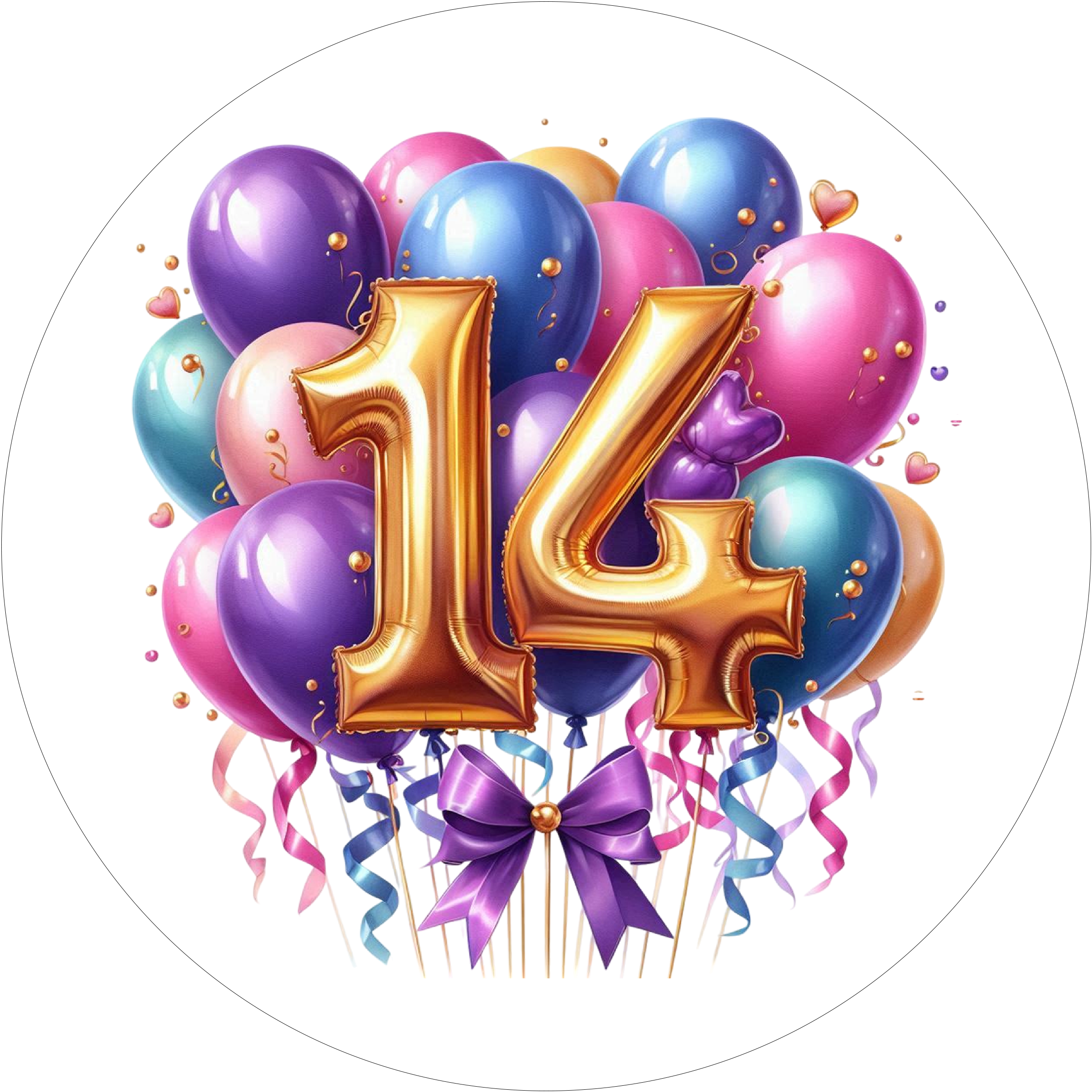 Ballon-Tortenaufleger mit Zahl 14 - personalisierbar - Fondant- Torten- & Cupcakeaufleger Sugar Sweet Kitchen