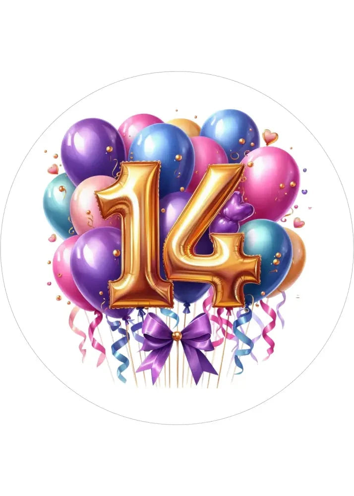 Ballon-Tortenaufleger mit Zahl 14 - personalisierbar - Fondant- Torten- & Cupcakeaufleger Sugar Sweet Kitchen