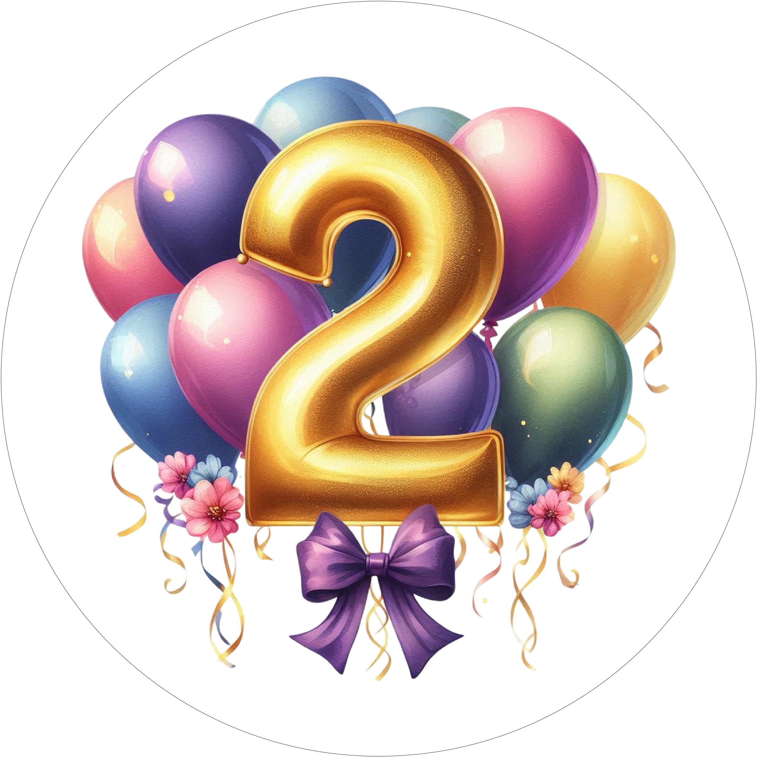 Ballon-Tortenaufleger mit Zahl 2 - personalisierbar - Fondant- Torten- & Cupcakeaufleger Sugar Sweet Kitchen