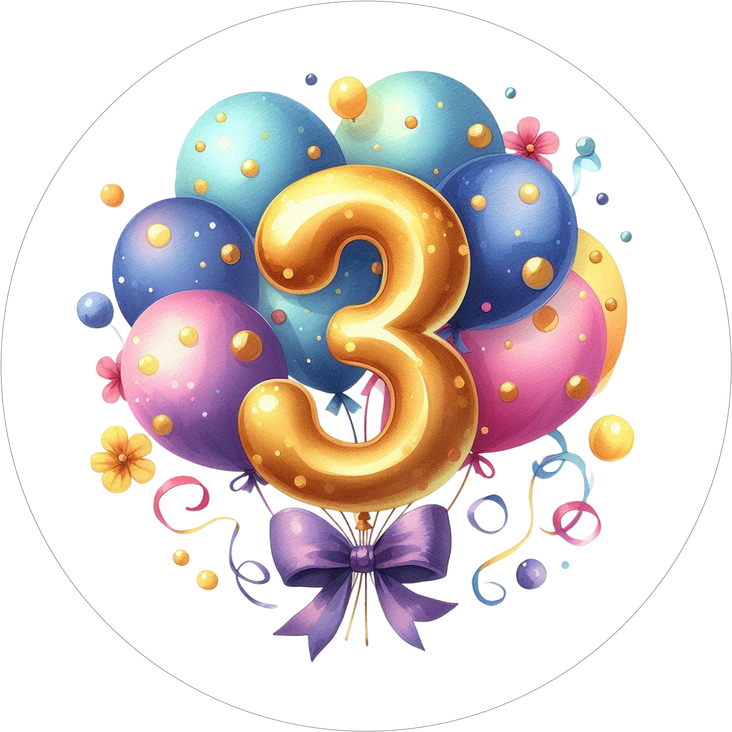 Ballon-Tortenaufleger mit Zahl 3 - personalisierbar - Fondant- Torten- & Cupcakeaufleger Sugar Sweet Kitchen