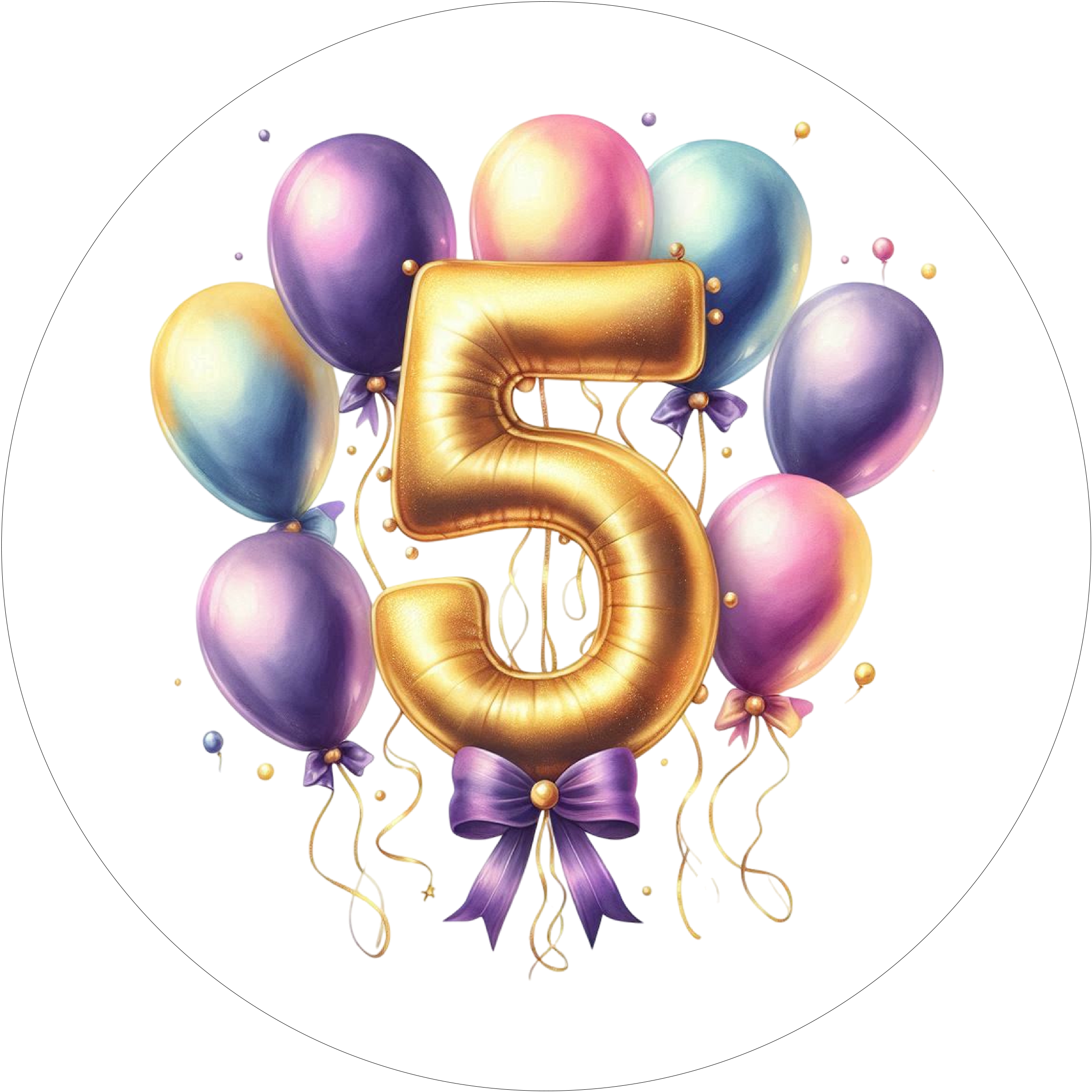 Ballon-Tortenaufleger mit Zahl 5 - personalisierbar - Fondant- Torten- & Cupcakeaufleger Sugar Sweet Kitchen