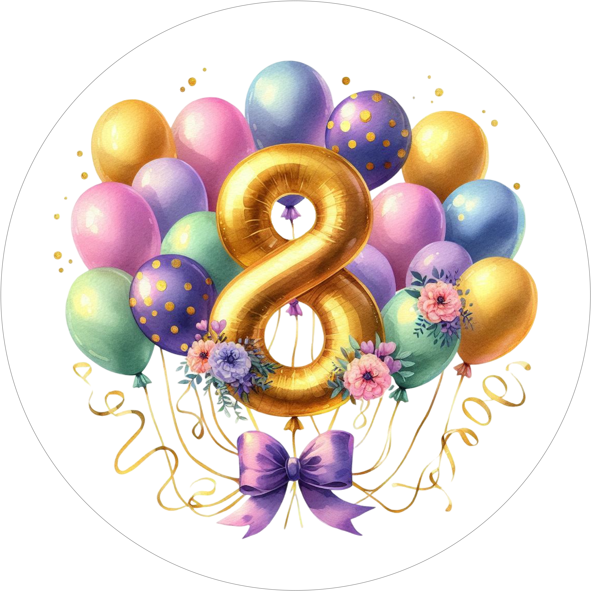 Ballon-Tortenaufleger mit Zahl 8 - personalisierbar - Fondant- Torten- & Cupcakeaufleger Sugar Sweet Kitchen