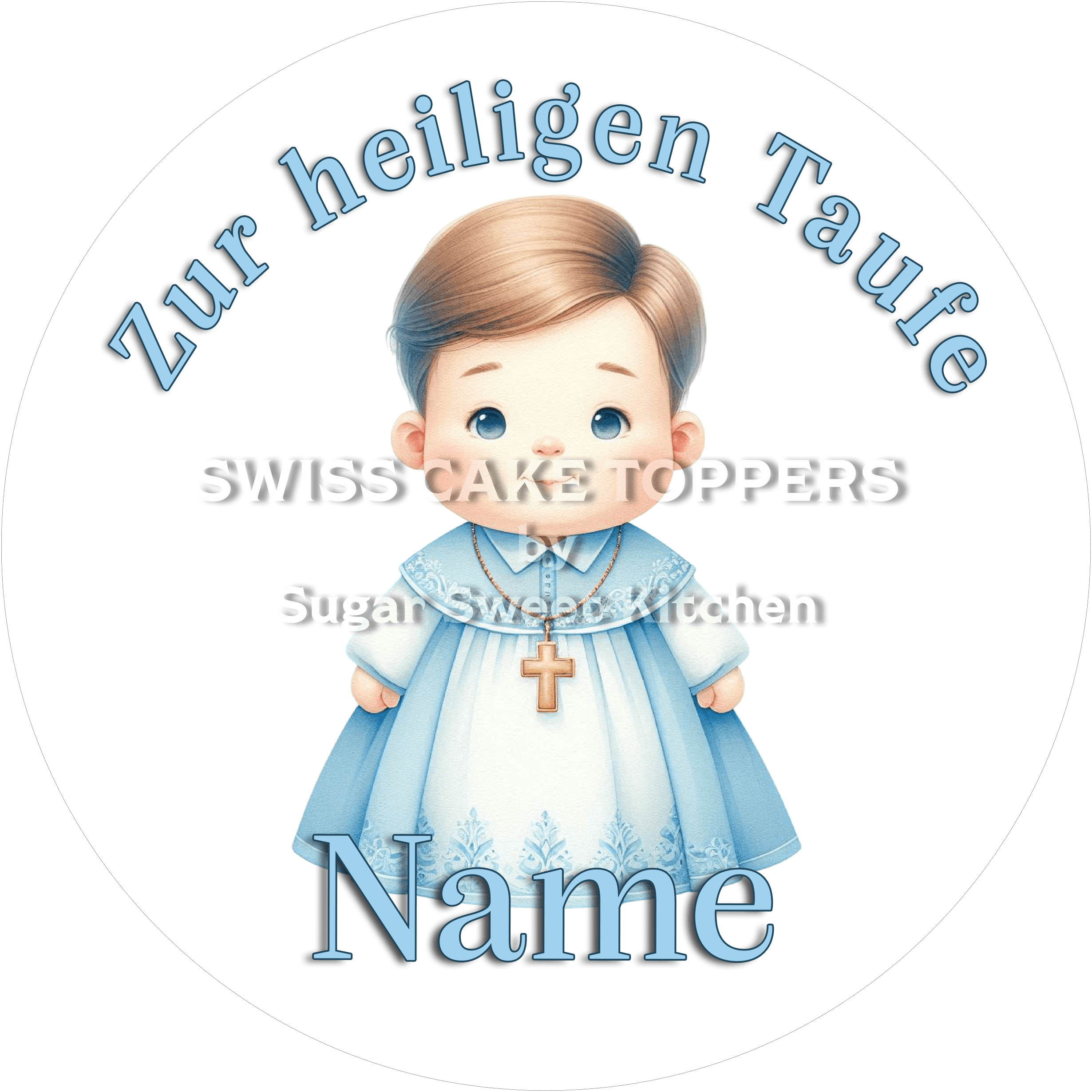 Bezaubernder Tortenaufleger zur Taufe mit Namen - Fondant- Torten- & Cupcakeaufleger Sugar Sweet Kitchen