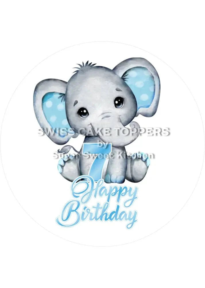 Blue Elefants-Tortenaufleger mit Zahl 7 - personalisierbar - Fondant- Torten- & Cupcakeaufleger Sugar Sweet Kitchen