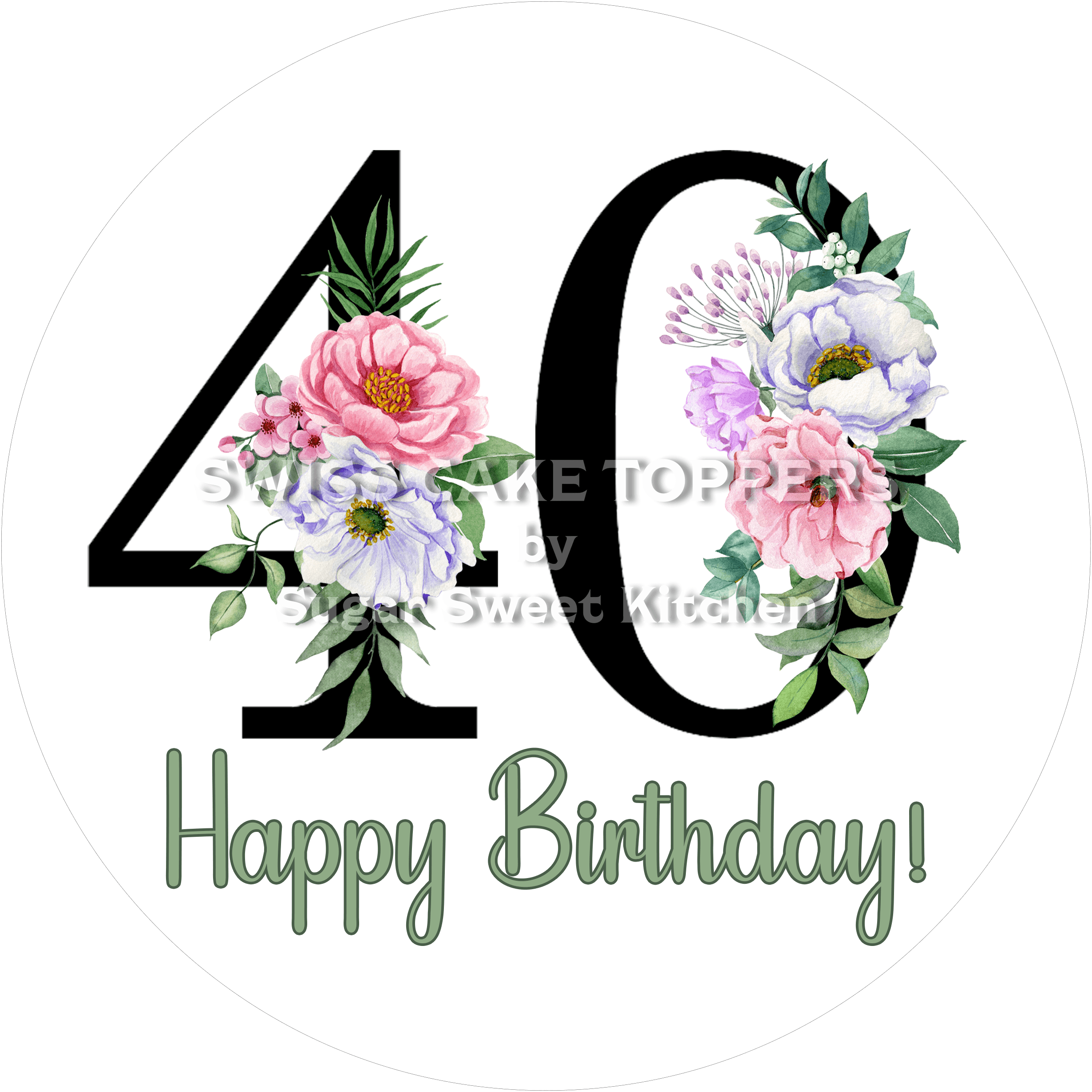 Blumen- Tortenaufleger mit Zahlen - personalisiert - Fondant- Torten- & Cupcakeaufleger Sugar Sweet Kitchen