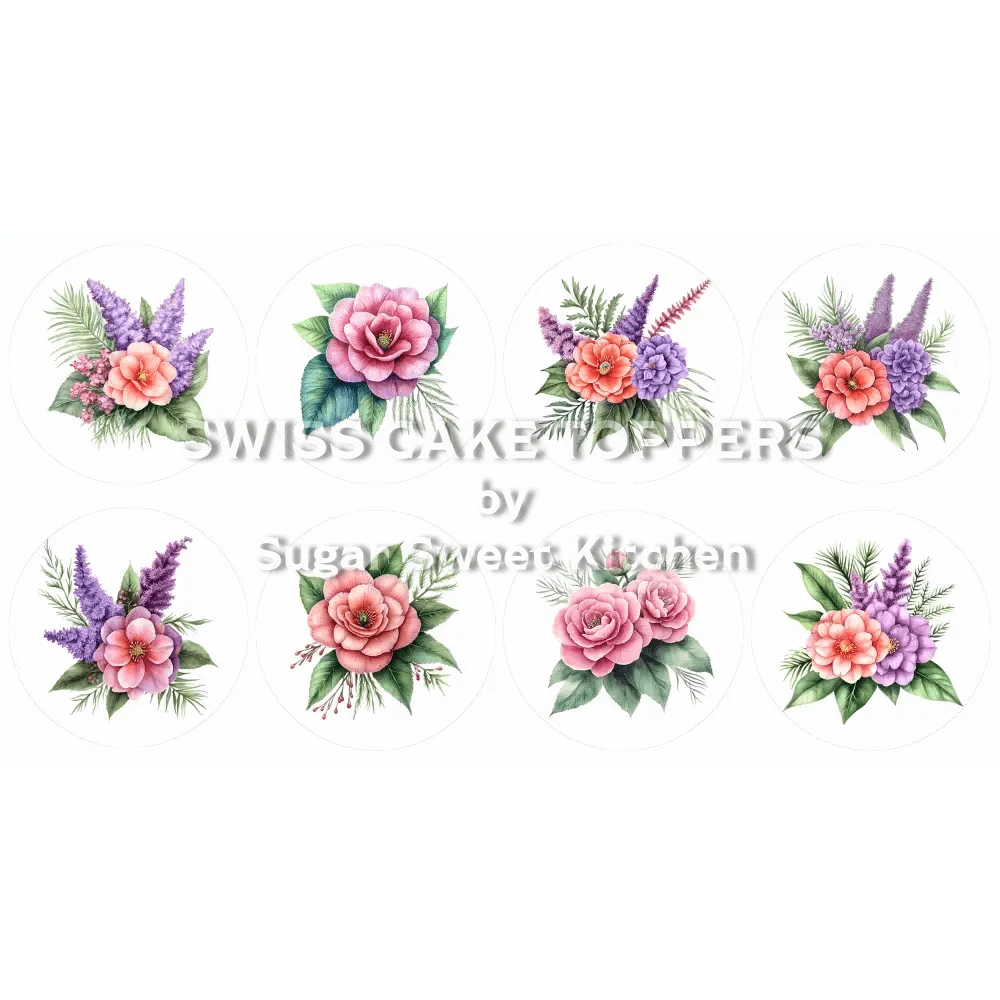 Bunte Blumen-Cupcakes- & Dessertaufleger4 - personalisierbar - Fondant- Torten- Cupcakeaufleger Sugar Sweet Kitchen