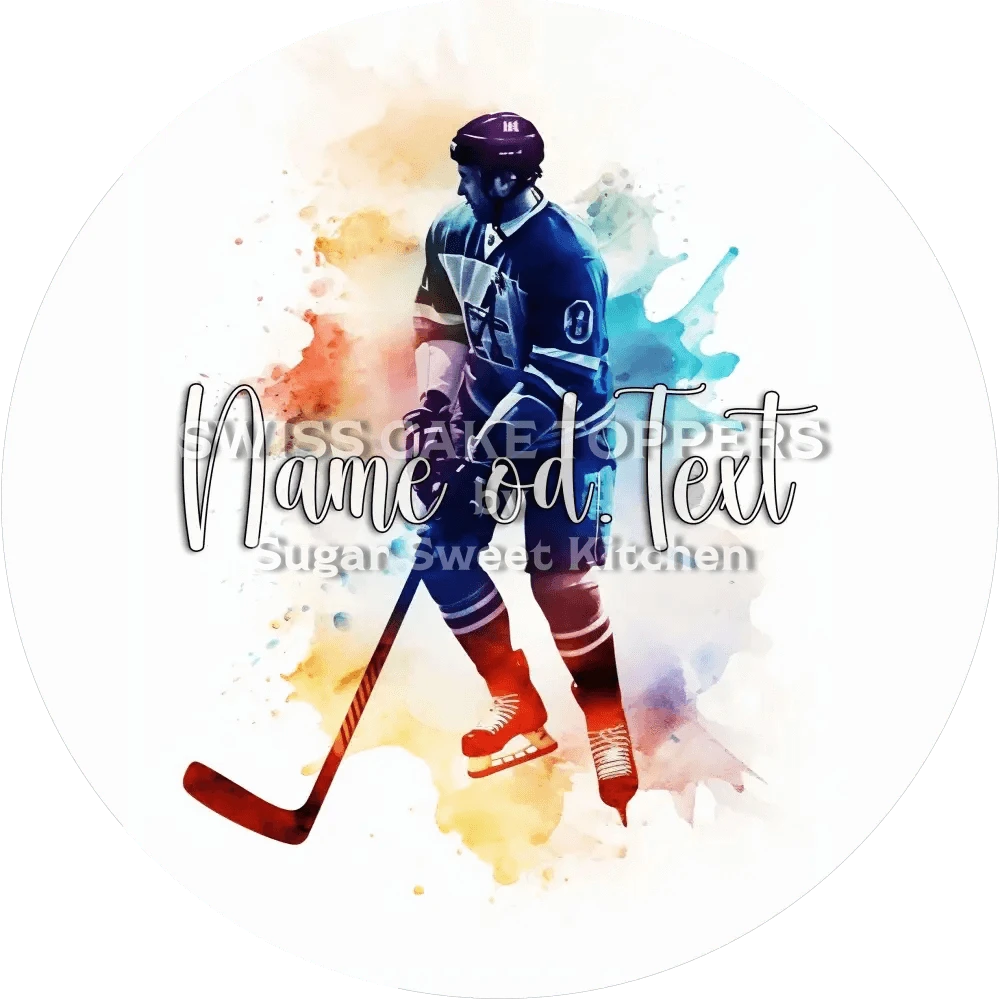 Bunter Eishockey-Tortenaufleger2 mit Name od. Text - Fondant- Torten- & Cupcakeaufleger Sugar Sweet Kitchen
