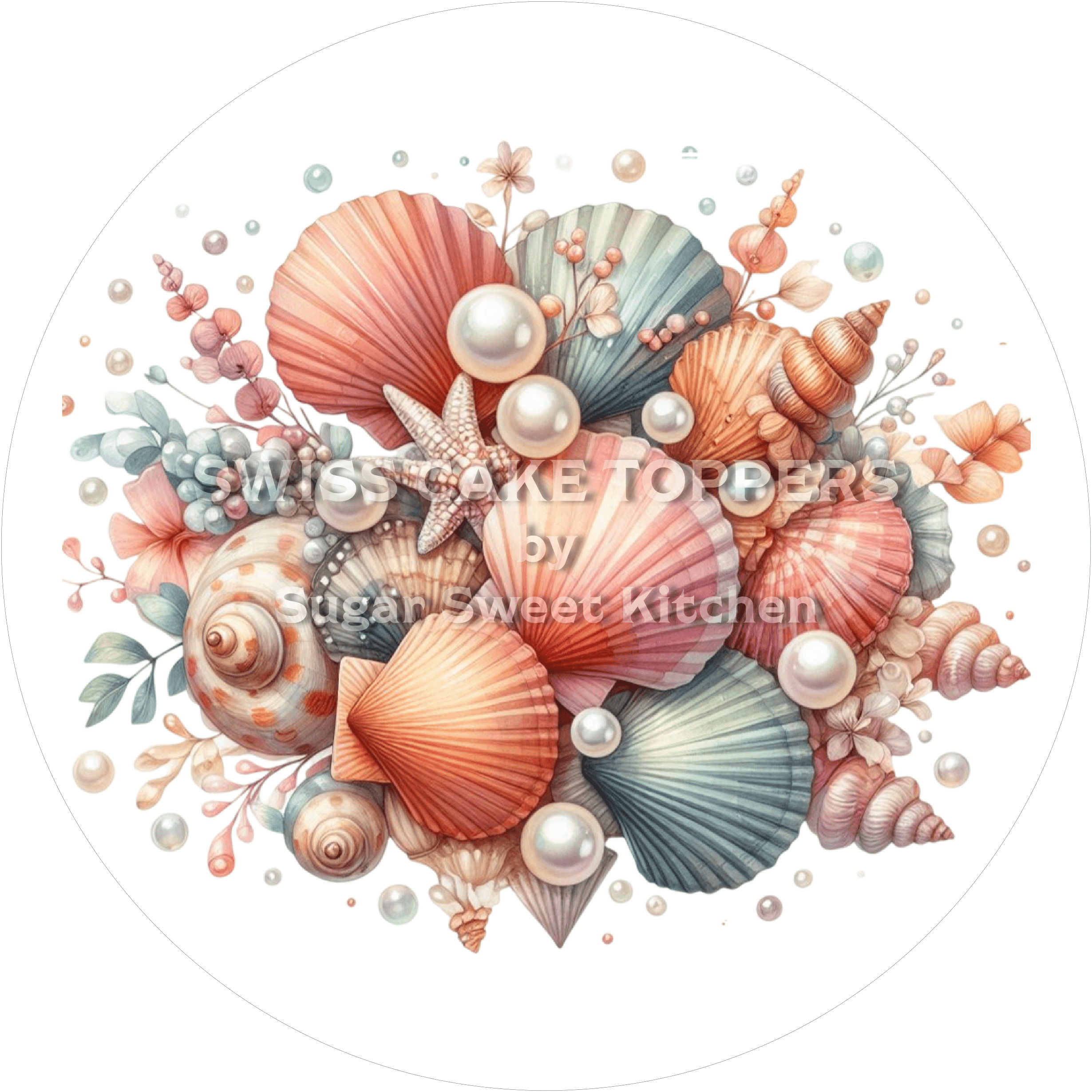 Bunter Muschel-Tortenaufleger1- personalisierbar - Fondant- Torten- & Cupcakeaufleger Sugar Sweet Kitchen