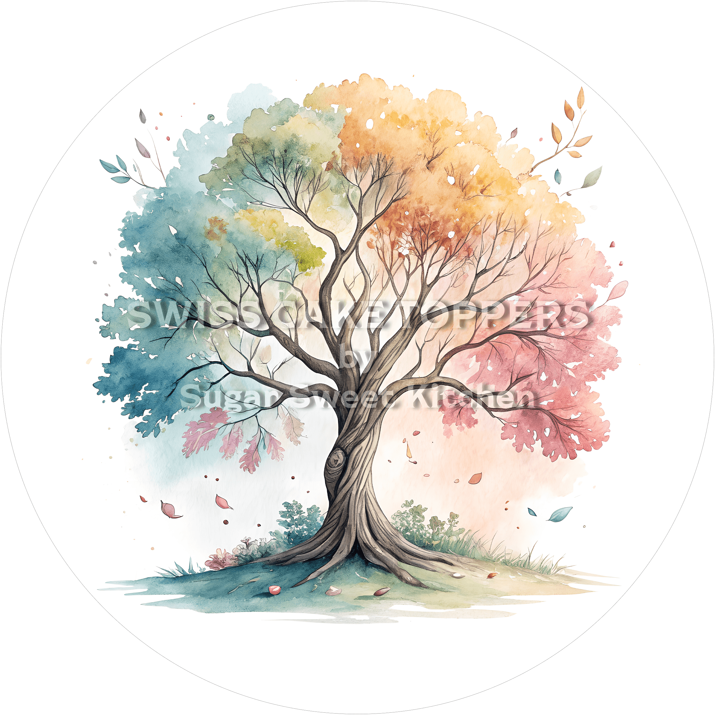 Bunter Tortenaufleger mit Bäumen4 - personalisierbar - Fondant- Torten- & Cupcakeaufleger Sugar Sweet Kitchen