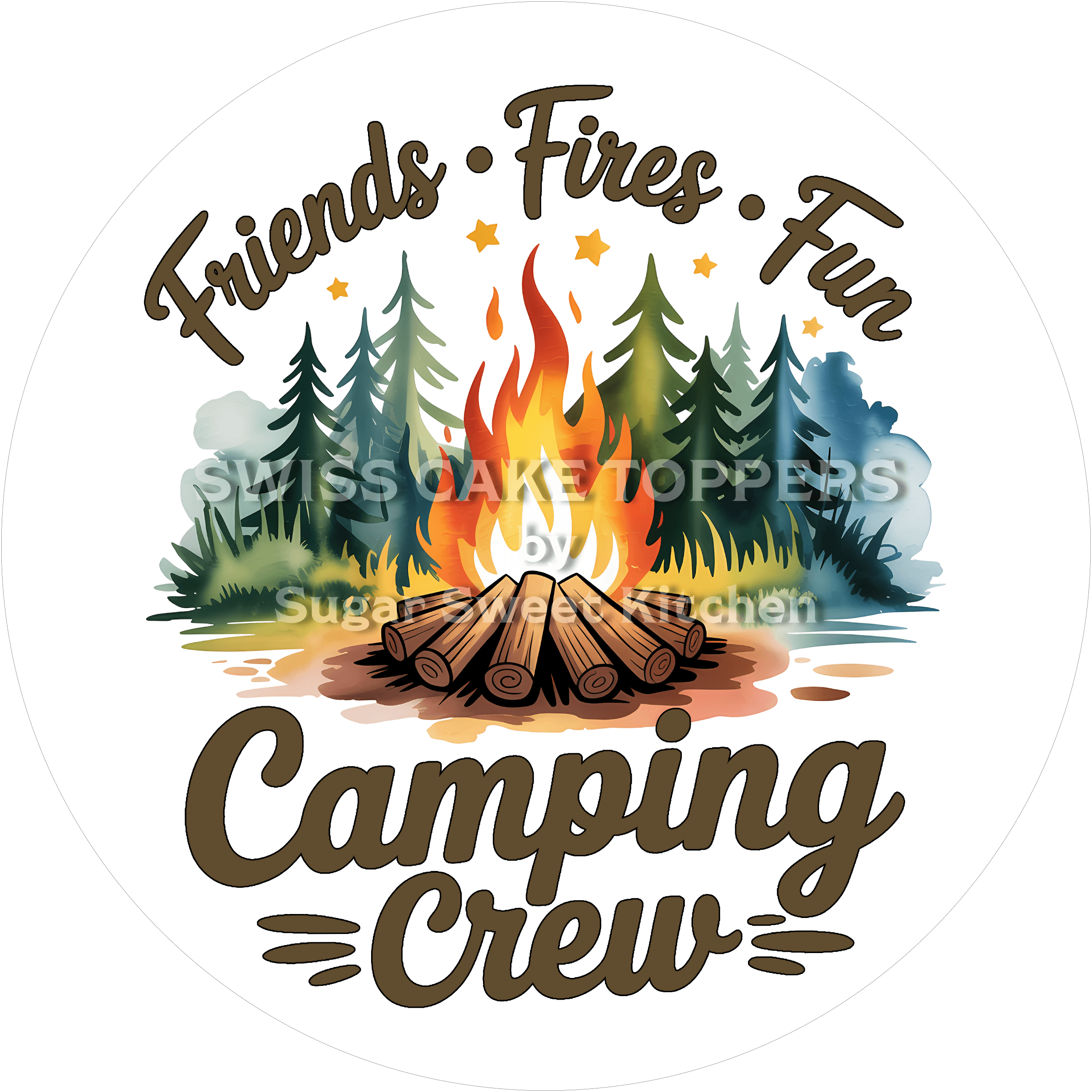 Camping Friends-Tortenaufleger - Freunde8 - personalisierbar - Fondant- Torten- & Cupcakeaufleger Sugar Sweet Kitchen