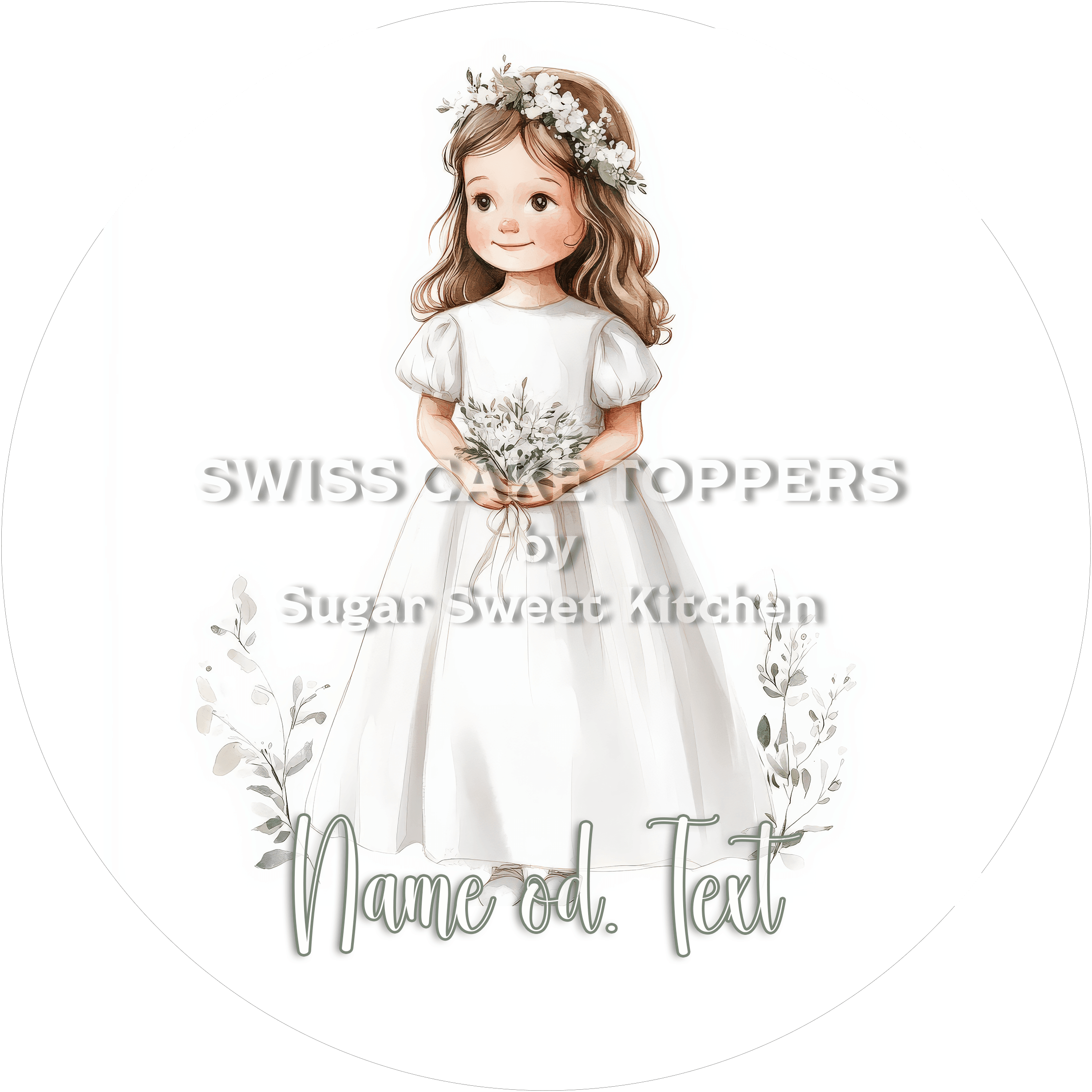 Dekorativer Tortenaufleger zur Kommunion mit Namen od. Text - Fondant- Torten- & Cupcakeaufleger Sugar Sweet Kitchen