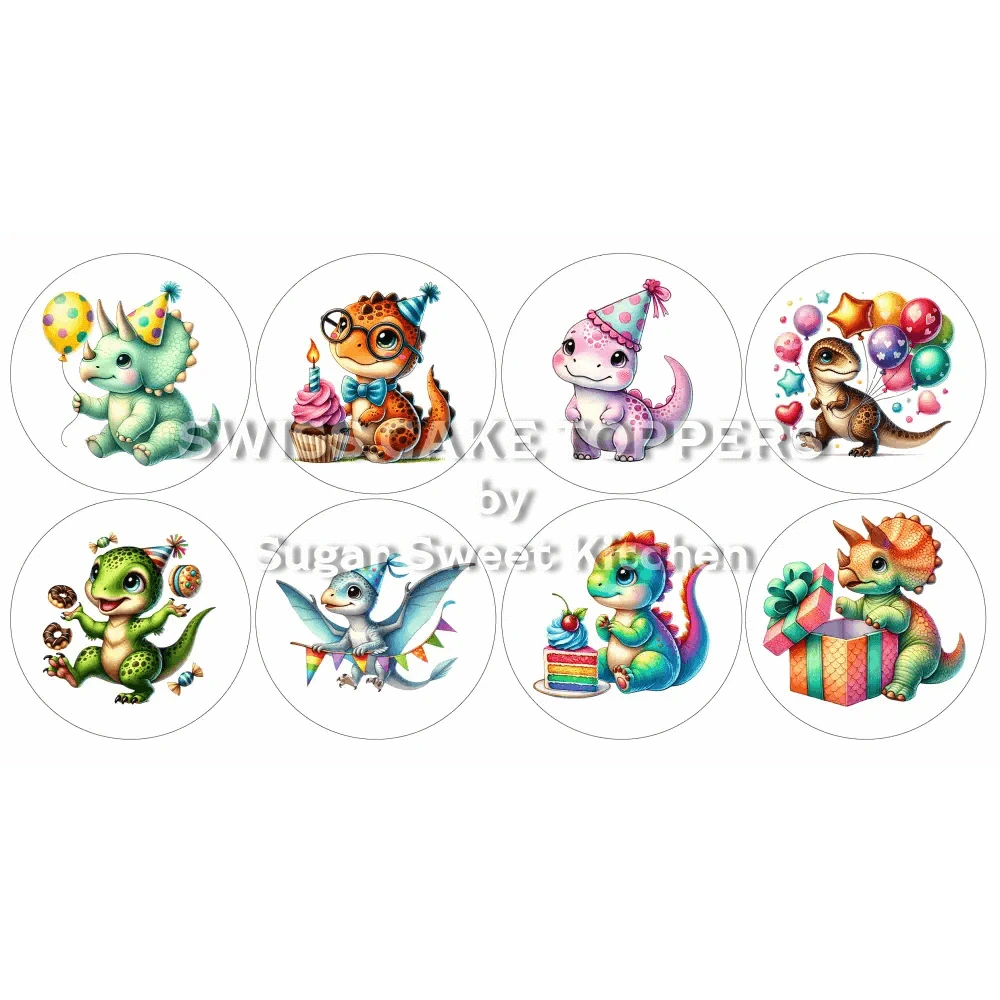 Dino-Cupcakes- & Dessertaufleger1 - personalisierbar - Fondant- Torten- Cupcakeaufleger Sugar Sweet Kitchen