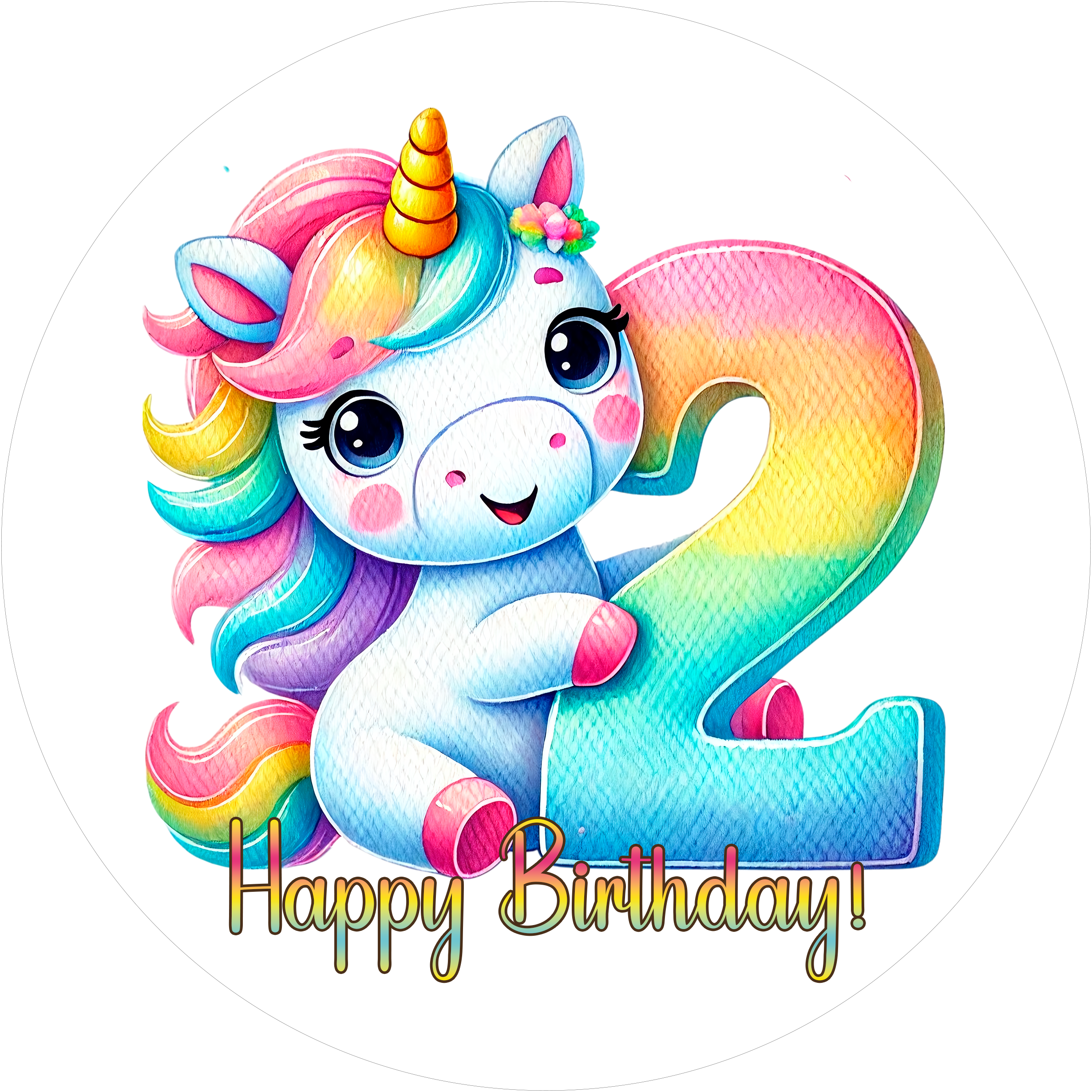 Einhorn Tortenaufleger mit Zahl 2 - personalisierbar - Fondant- Torten- & Cupcakeaufleger Sugar Sweet Kitchen