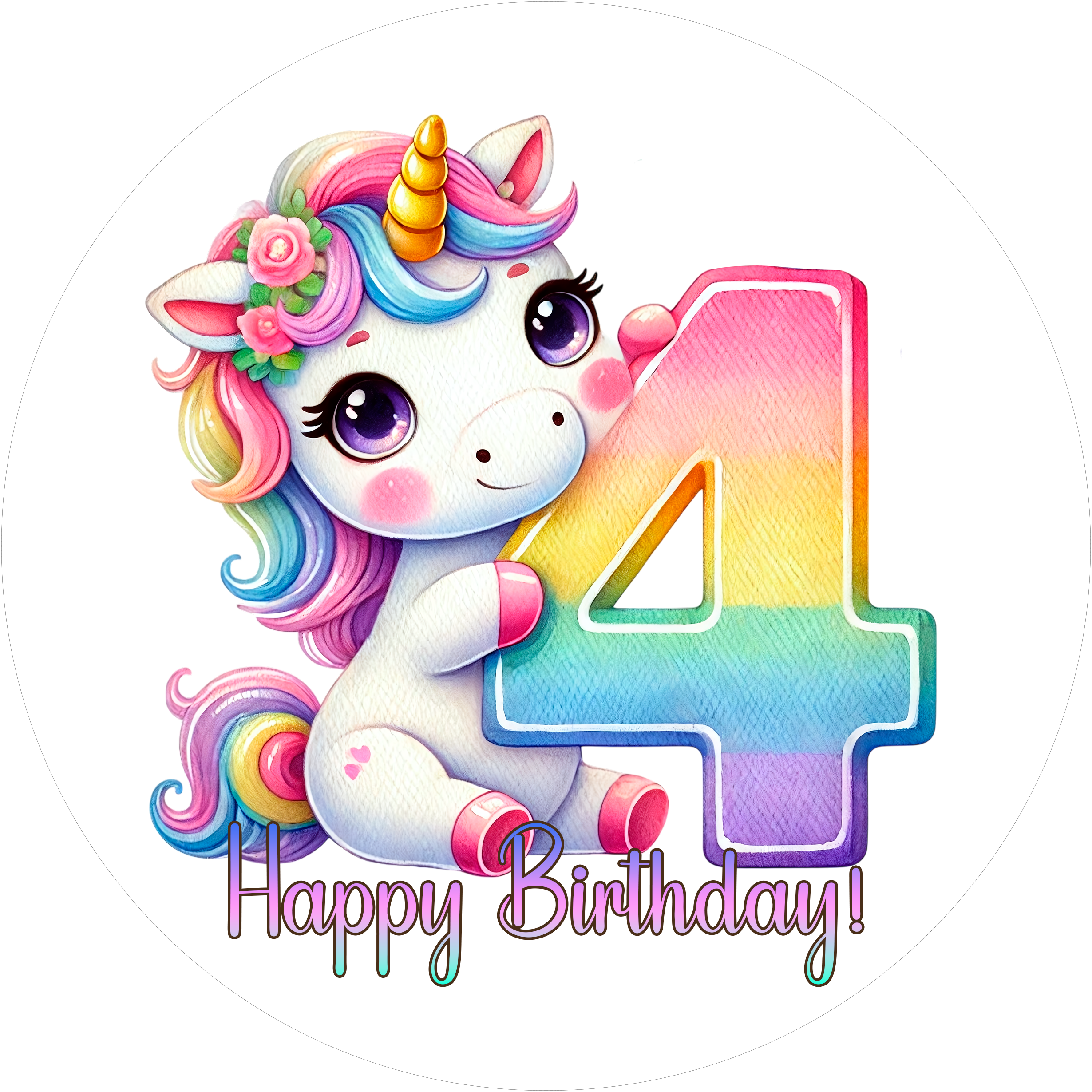 Einhorn Tortenaufleger mit Zahl 4 - personalisierbar - Fondant- Torten- & Cupcakeaufleger Sugar Sweet Kitchen