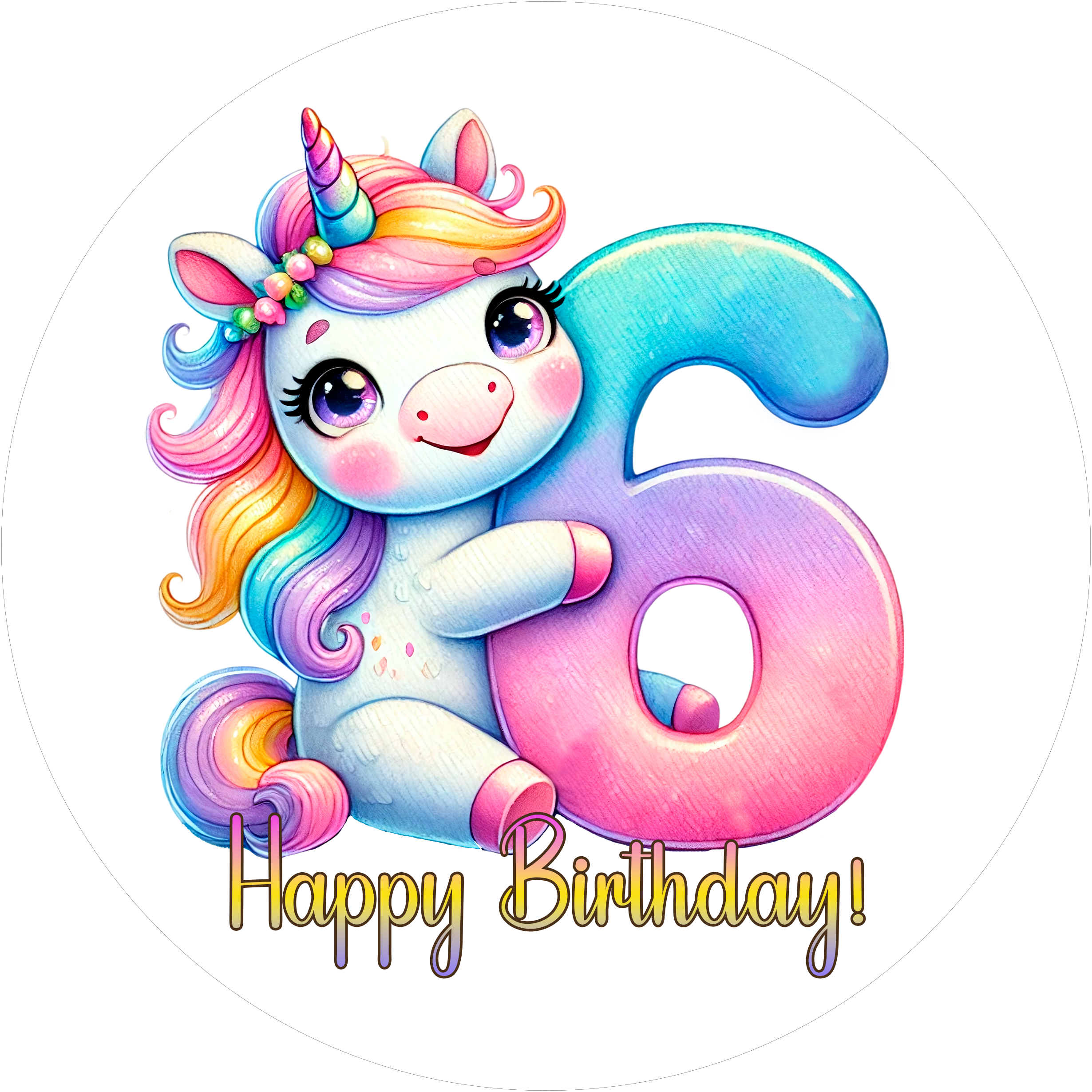 Einhorn Tortenaufleger mit Zahl 6 - personalisierbar - Fondant- Torten- & Cupcakeaufleger Sugar Sweet Kitchen