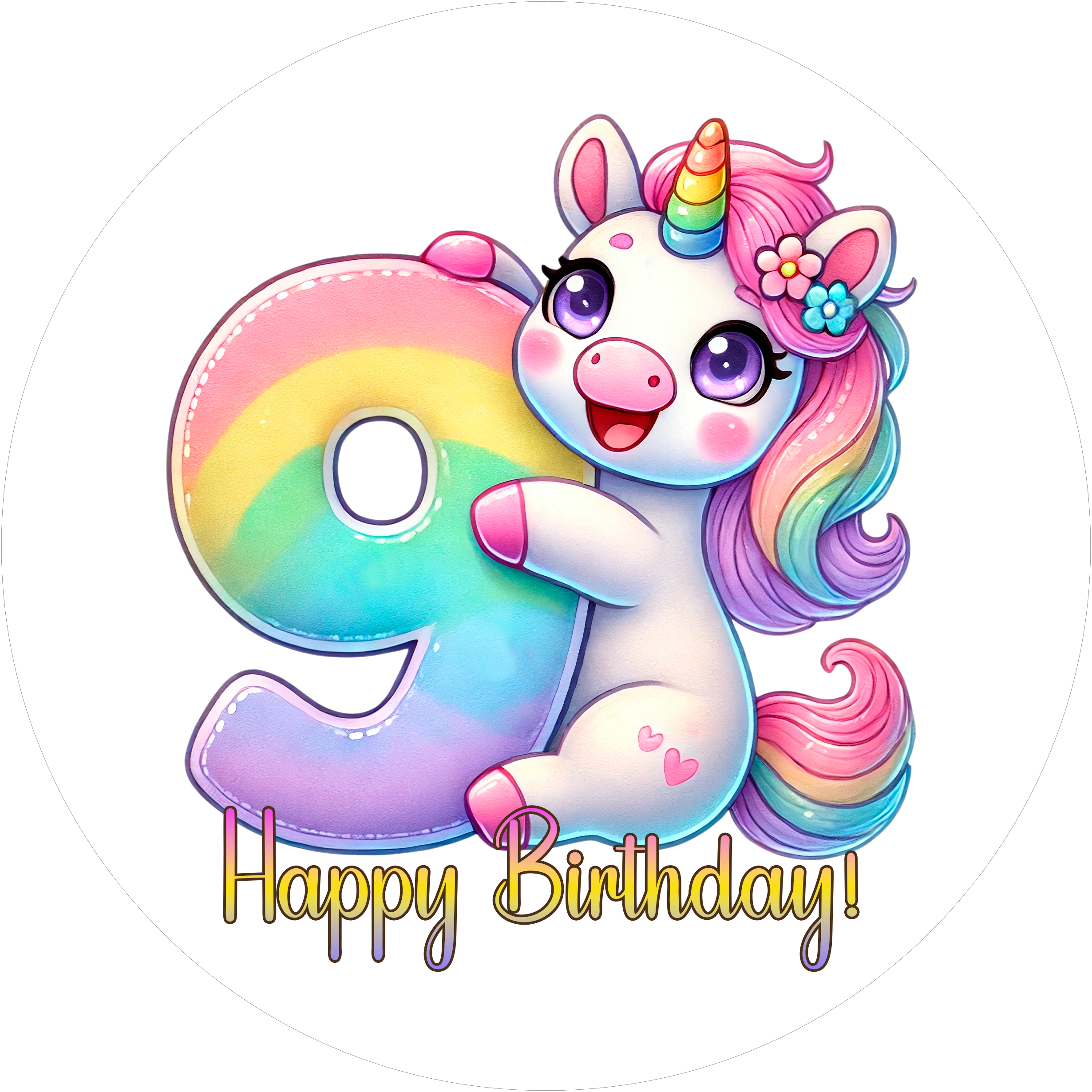 Einhorn Tortenaufleger mit Zahl 9 - personalisierbar - Fondant- Torten- & Cupcakeaufleger Sugar Sweet Kitchen