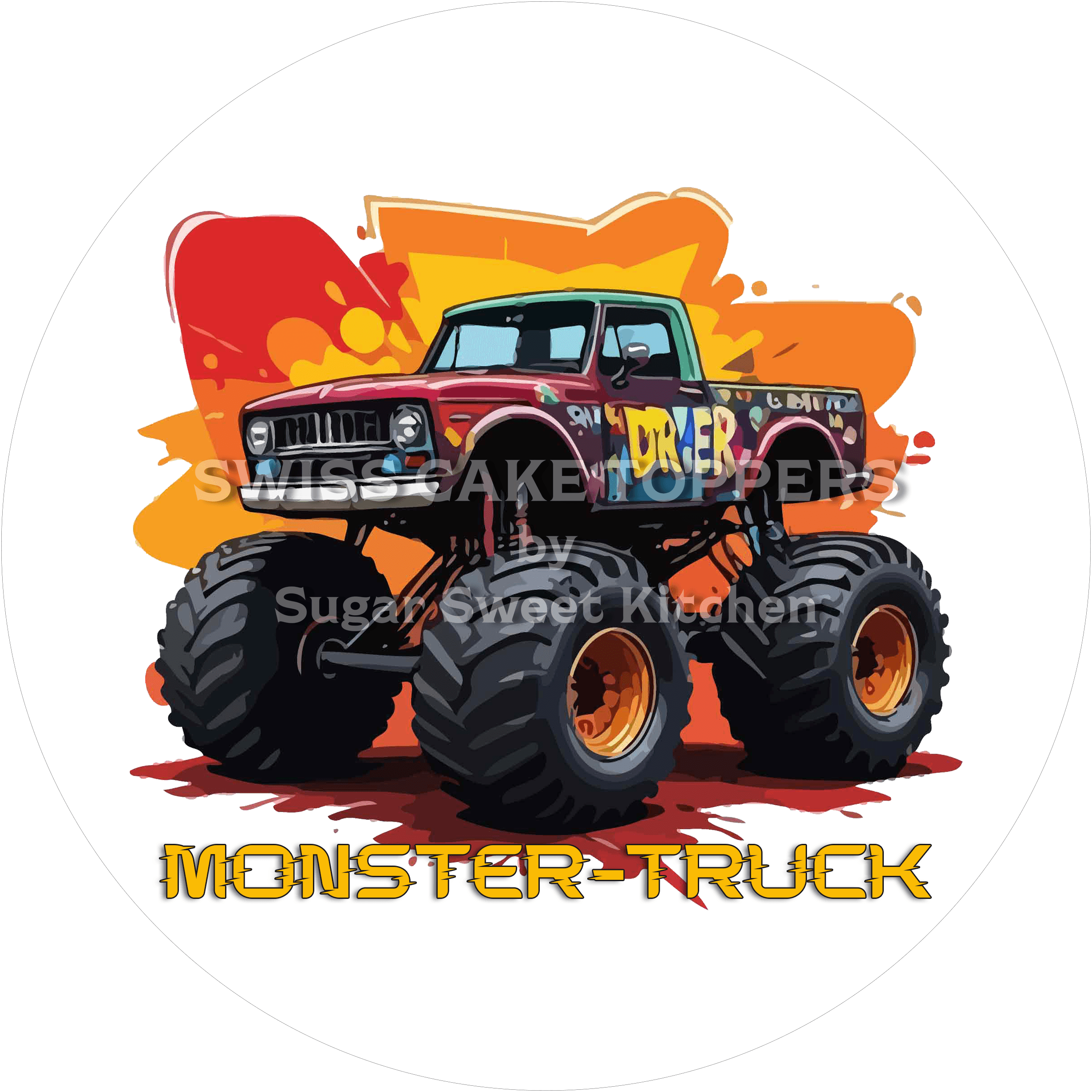 Einizigartiger Monster Truck-Tortenaufleger7 - personalisierbar - Fondant- Torten- & Cupcakeaufleger Sugar Sweet Kitchen