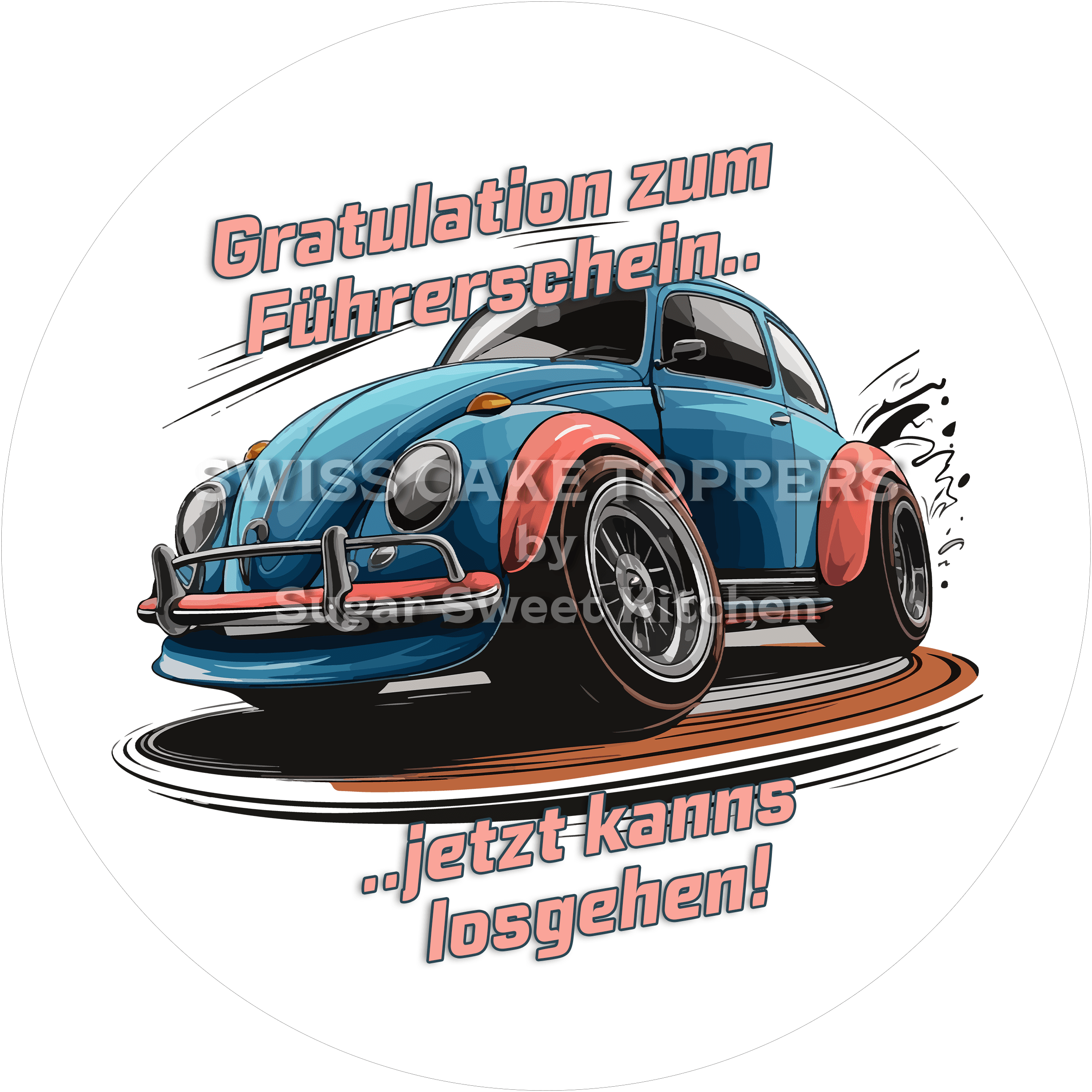 Einmaliger Auto-Führerschein-Tortenaufleger4 - personalisierbar - Fondant- Torten- & Cupcakeaufleger Sugar Sweet Kitchen