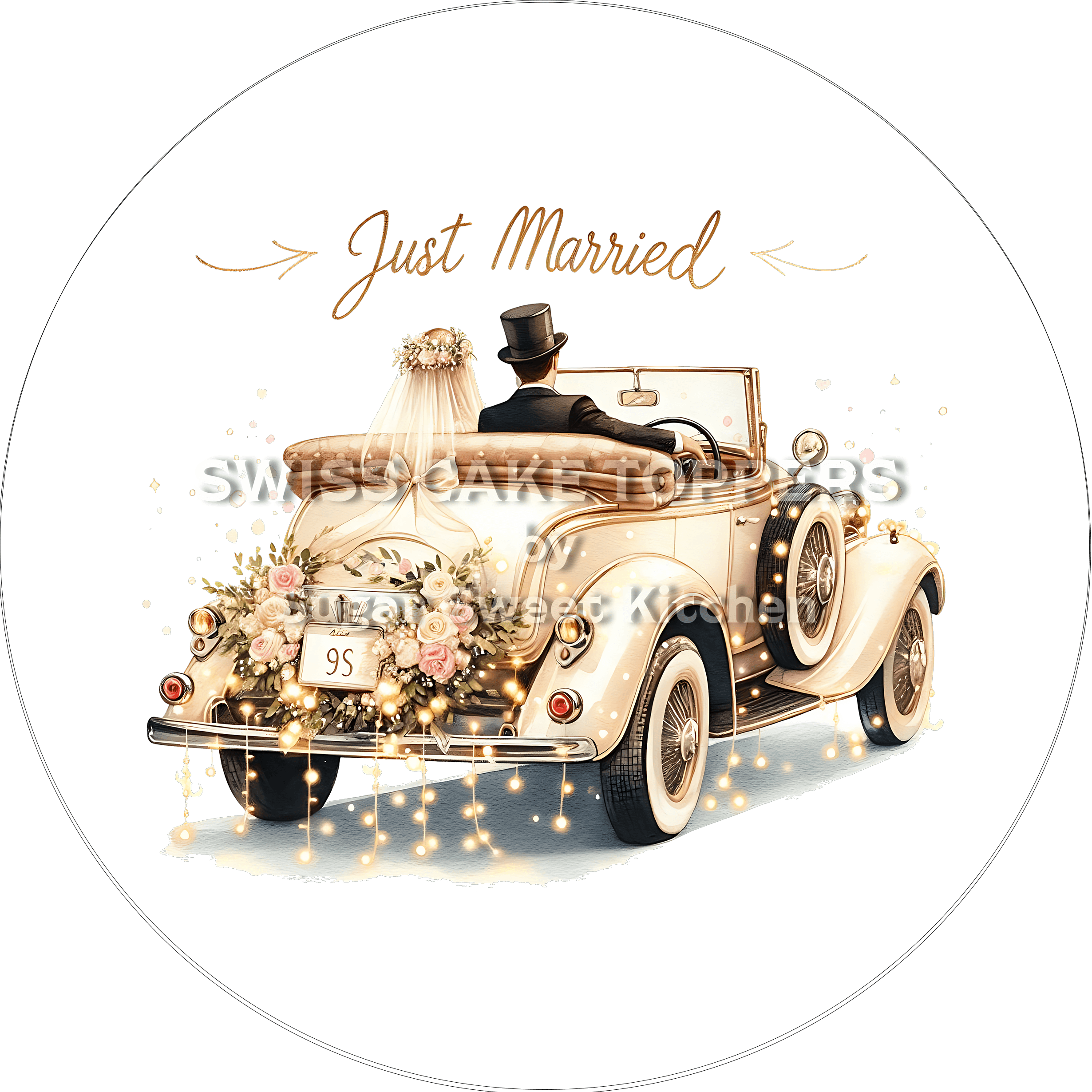 Einmaliger Hochzeits- Tortenaufleger ’Just married’ - personalisierbar - Fondant- Torten- & Cupcakeaufleger Sugar Sweet