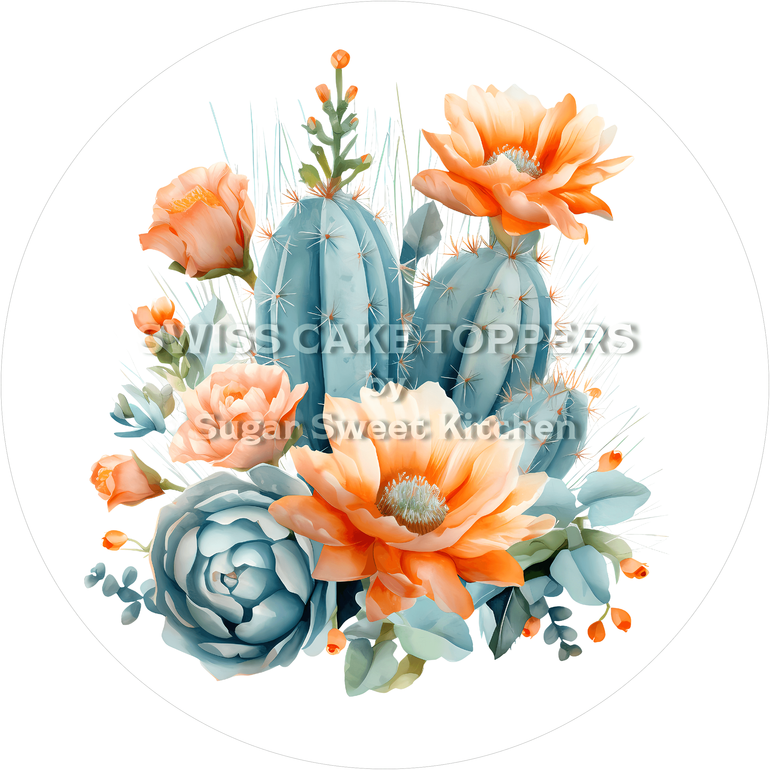 Einmaliger Kakteen-Tortenaufleger3 - personalisierbar - Fondant- Torten- & Cupcakeaufleger Sugar Sweet Kitchen