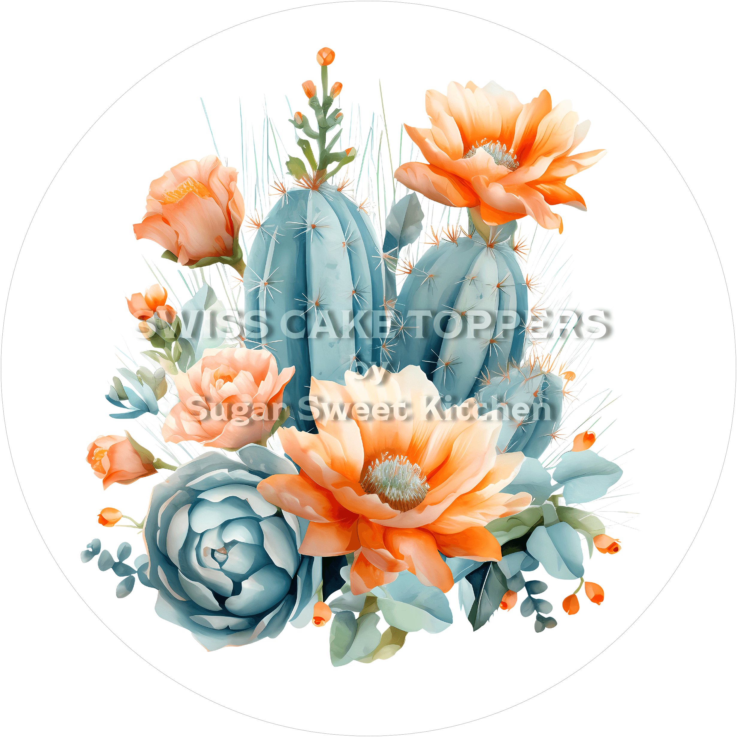 Einmaliger Kakteen-Tortenaufleger3 - personalisierbar - Fondant- Torten- & Cupcakeaufleger Sugar Sweet Kitchen