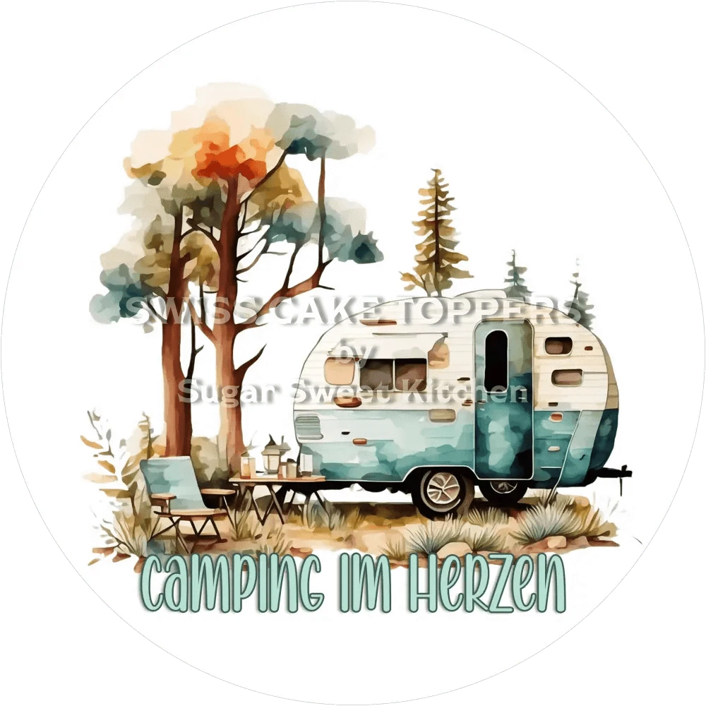Einmaliger Tortenaufleger Camping2 - personalisierbar - Fondant- Torten- & Cupcakeaufleger Sugar Sweet Kitchen