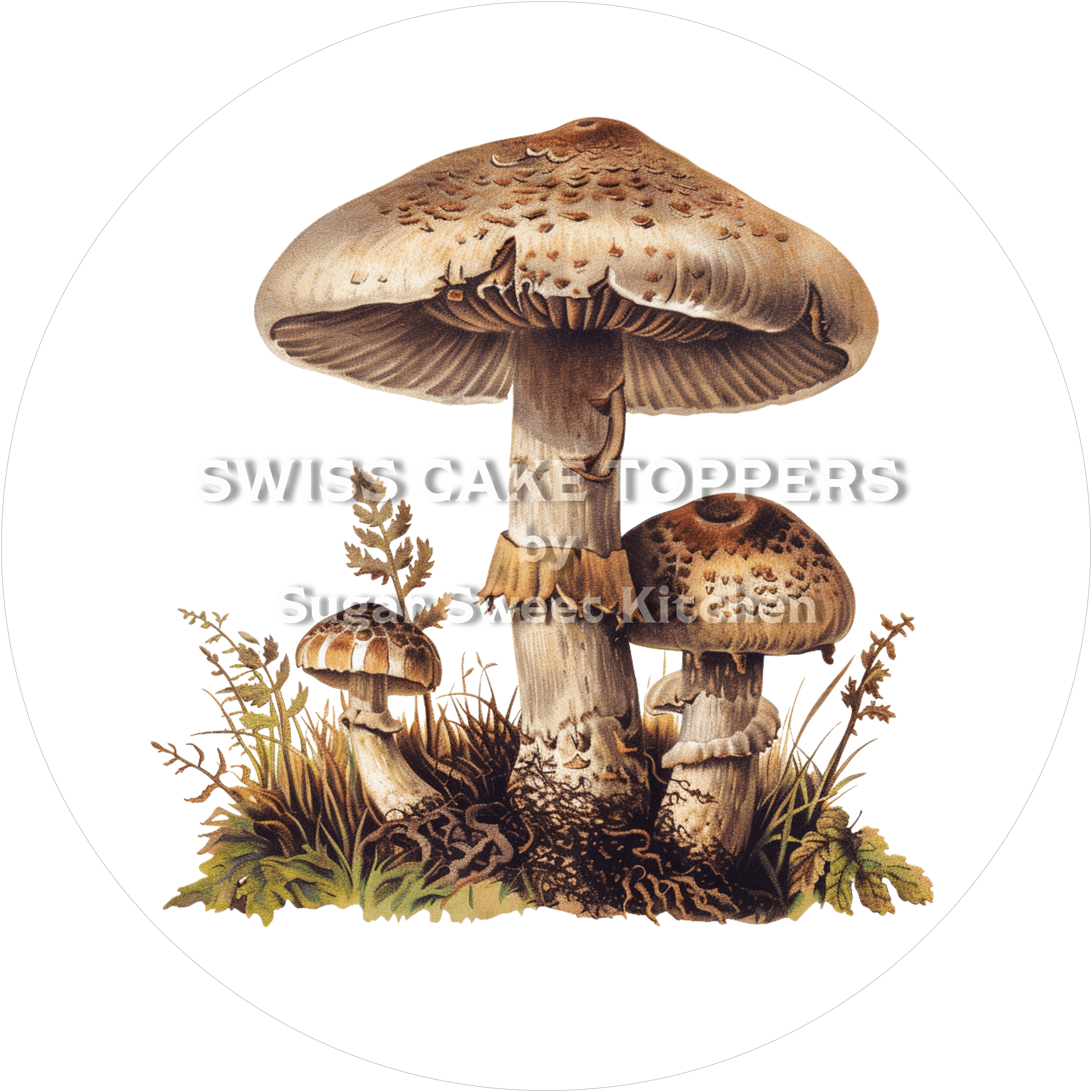 Einmaliger Tortenaufleger mit Pilzen1 - personalisierbar - Fondant- Torten- & Cupcakeaufleger Sugar Sweet Kitchen