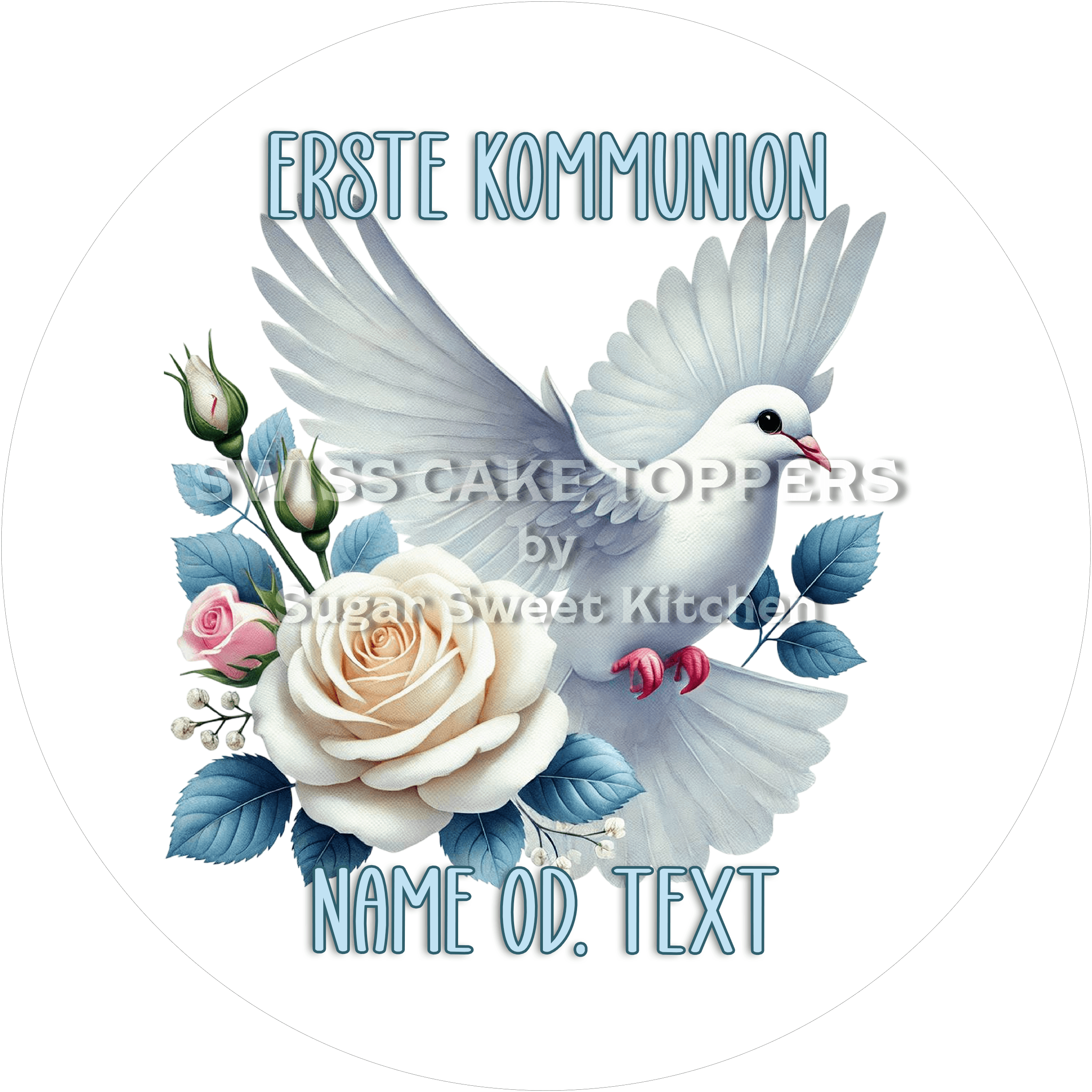 Einmaliger Tortenaufleger zur Kommunion mit Namen od. Text - Fondant- Torten- & Cupcakeaufleger Sugar Sweet Kitchen