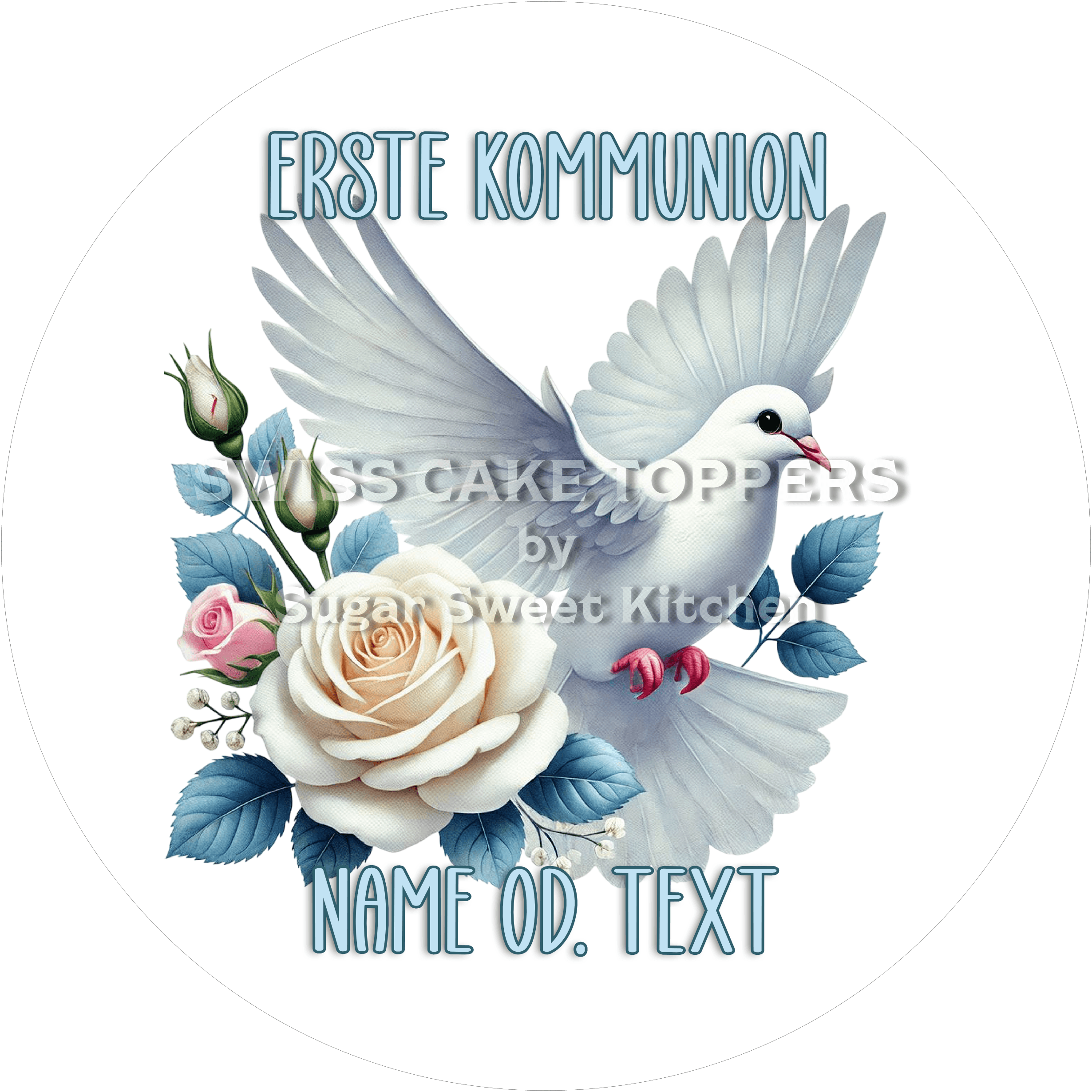 Einmaliger Tortenaufleger zur Kommunion mit Namen od. Text - Fondant- Torten- & Cupcakeaufleger Sugar Sweet Kitchen