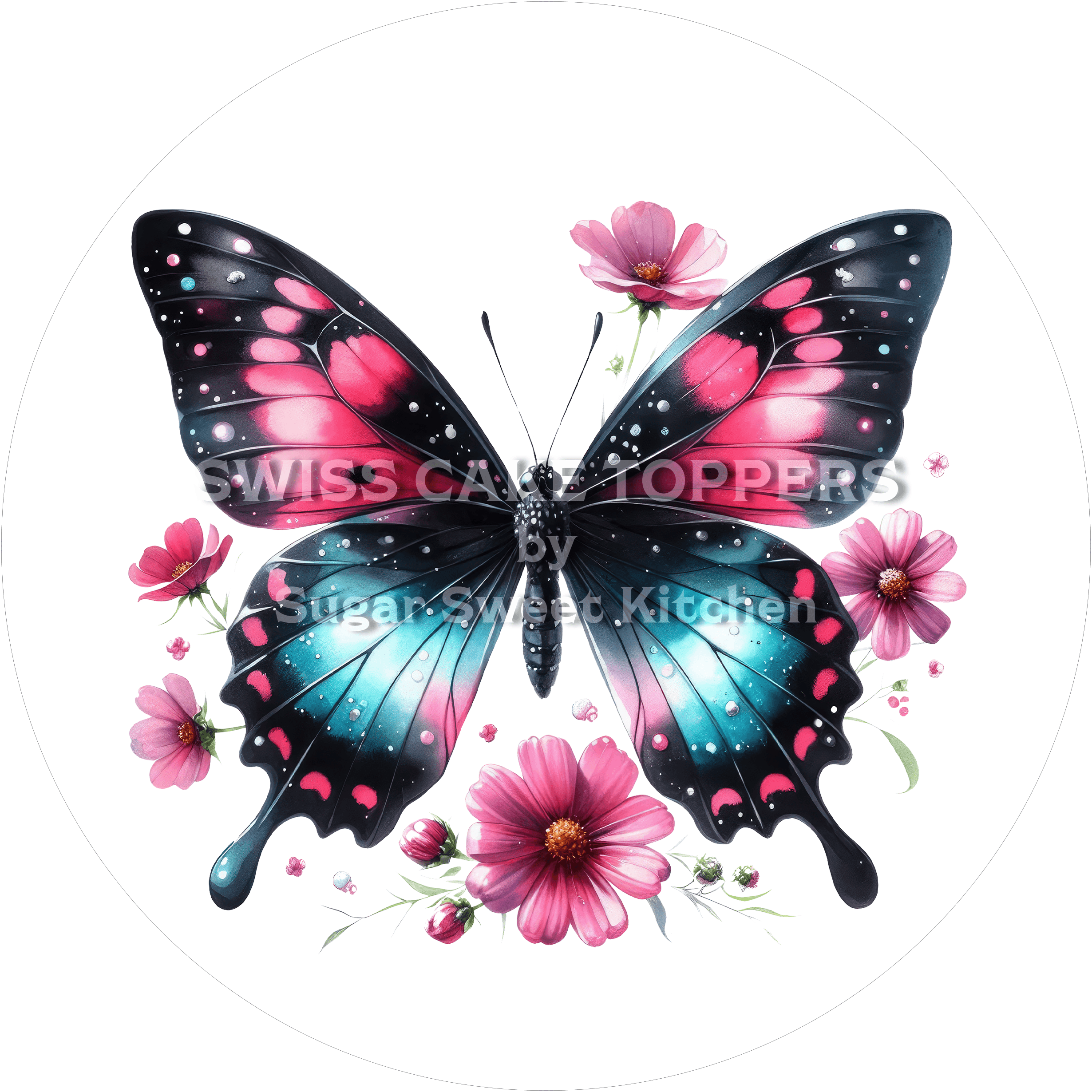 Eleganter Blumen-Tortenaufleger7 - personalisierbar - Fondant- Torten- & Cupcakeaufleger Sugar Sweet Kitchen