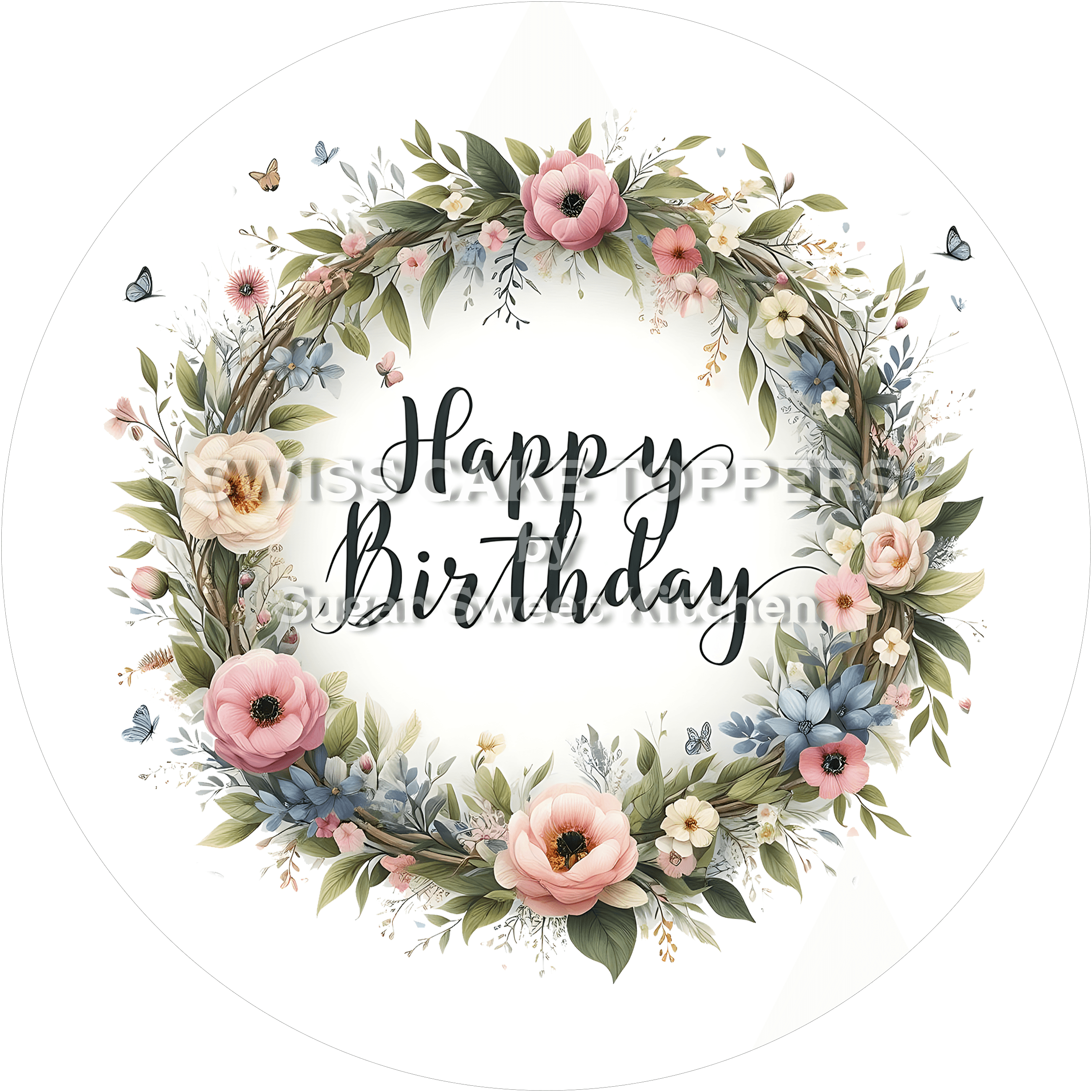 Eleganter Tortenaufleger Happy Birthday11 - personalisierbar - Fondant- Torten- & Cupcakeaufleger Sugar Sweet Kitchen