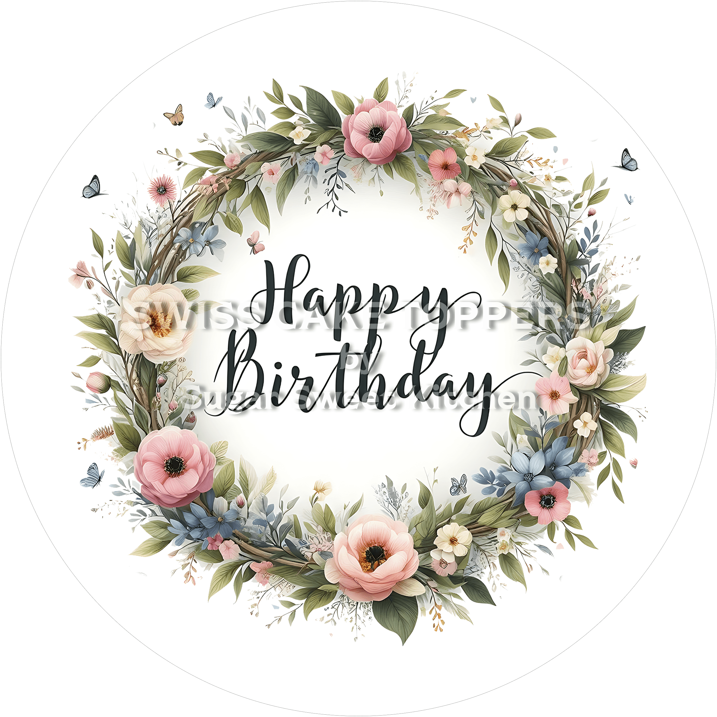 Eleganter Tortenaufleger Happy Birthday11 - personalisierbar - Fondant- Torten- & Cupcakeaufleger Sugar Sweet Kitchen