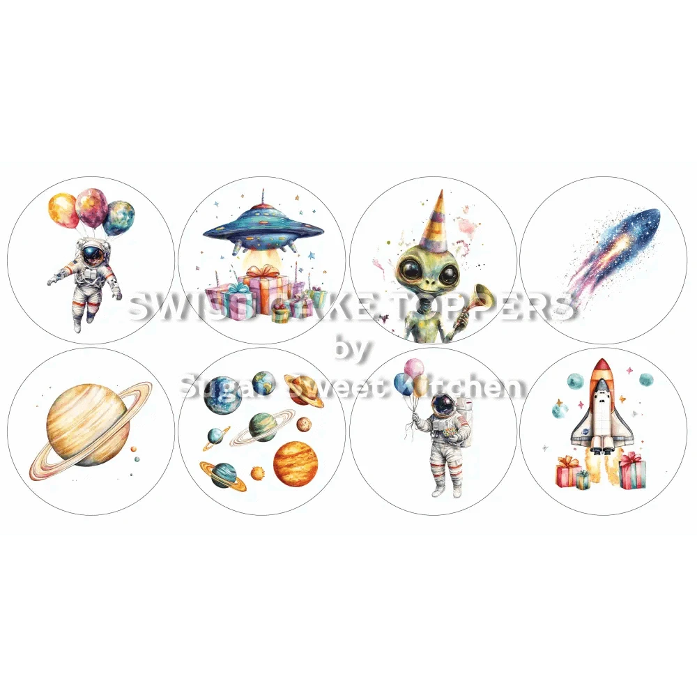 Exklusive Space-Cupcakes- & Dessertaufleger1 - personalisierbar - Fondant- Torten- Cupcakeaufleger Sugar Sweet Kitchen