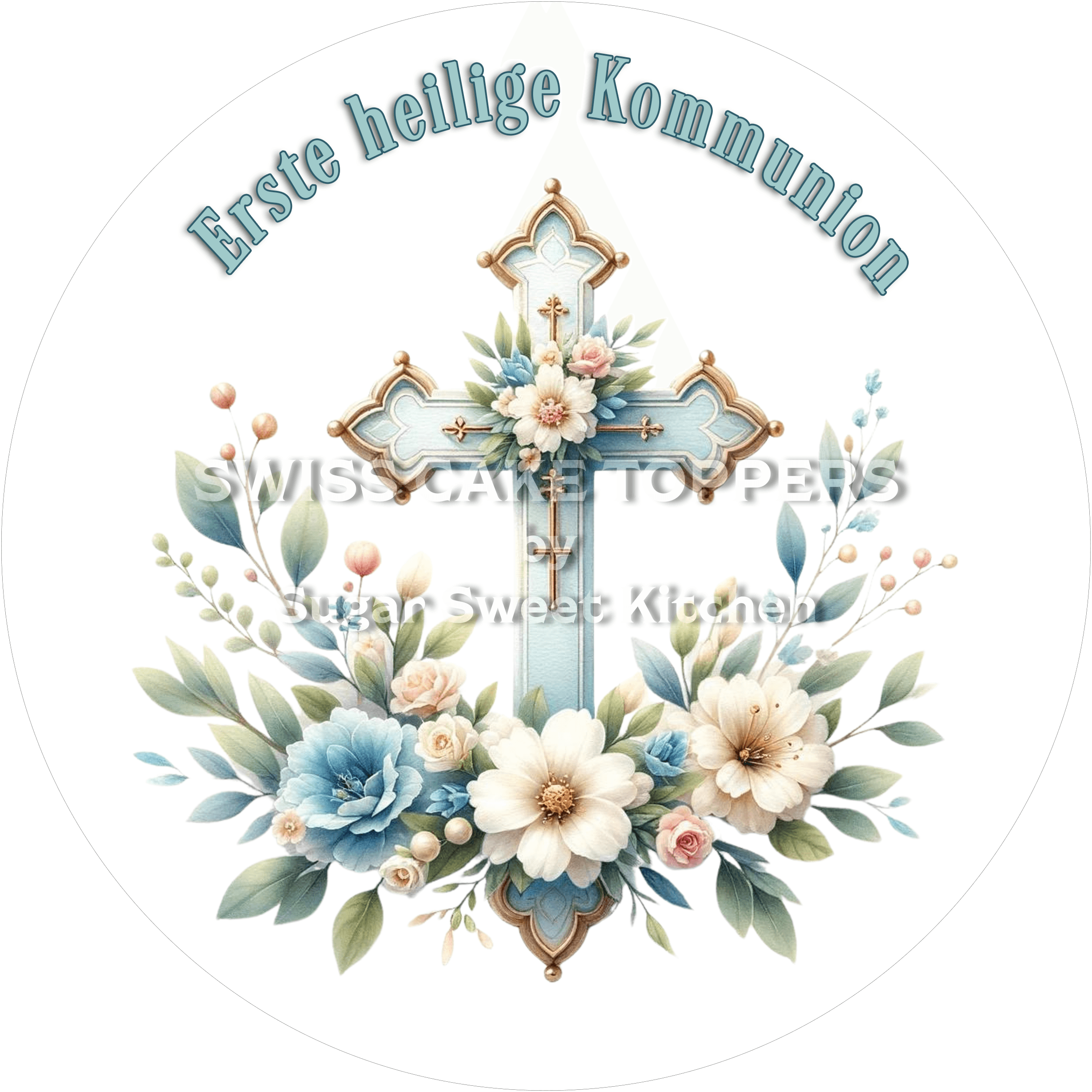 Exklusiver Tortenaufleger Kommunion3 - personalisierbar - Fondant- Torten- & Cupcakeaufleger Sugar Sweet Kitchen