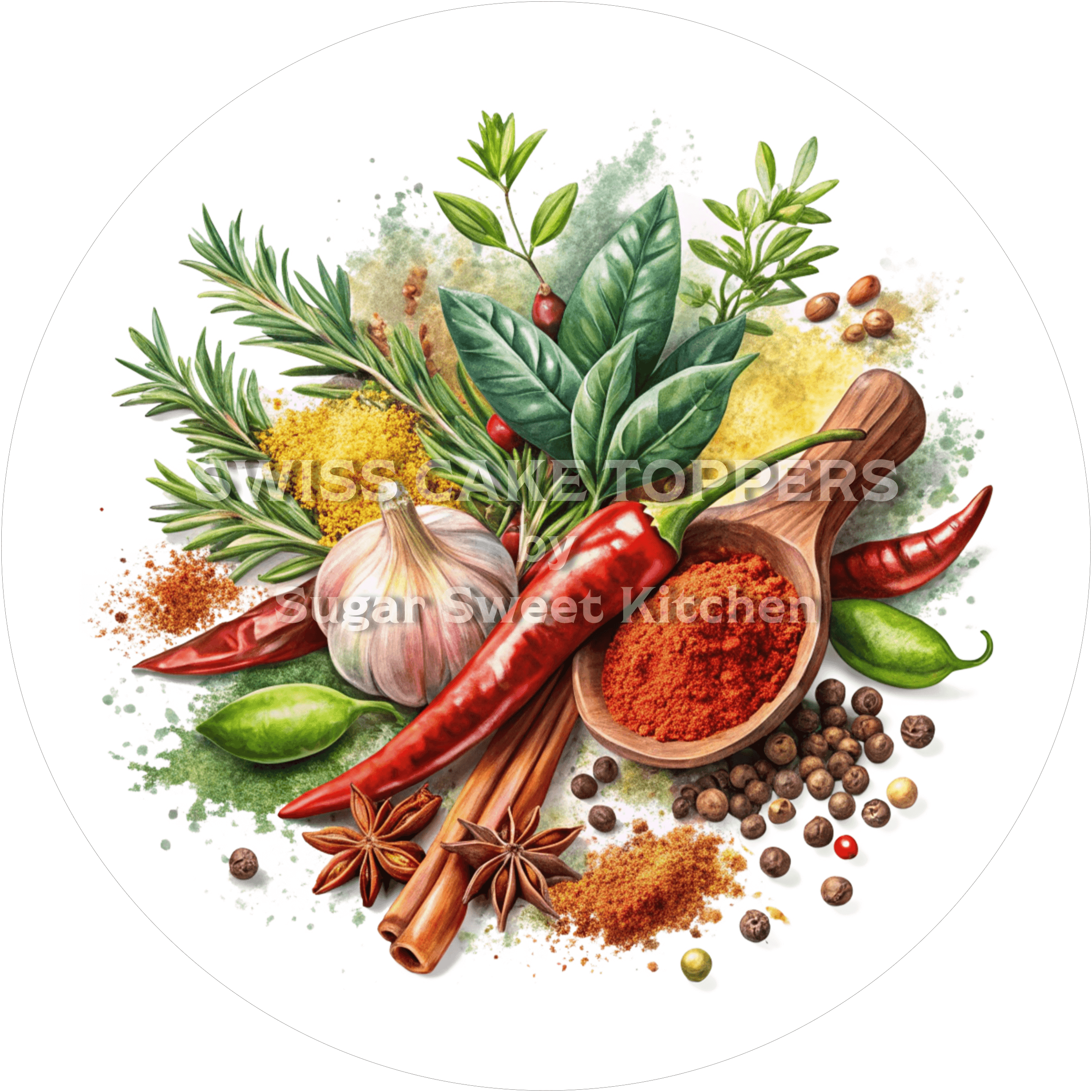 Exklusiver Tortenaufleger mit Gewürzen1 - personalisierbar - Fondant- Torten- & Cupcakeaufleger Sugar Sweet Kitchen