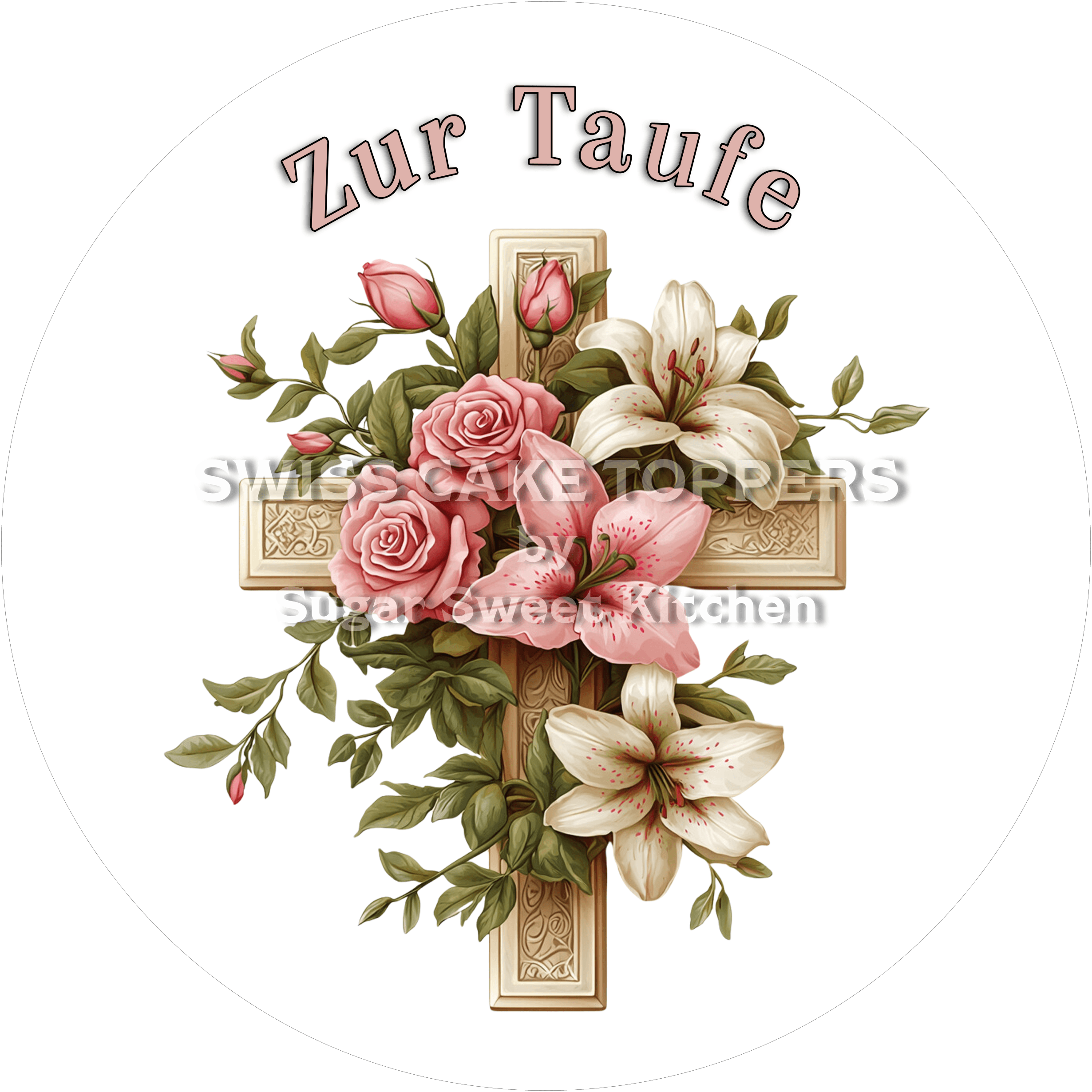 Exklusiver Tortenaufleger - Taufe 1 - personalisierbar - Fondant- Torten- & Cupcakeaufleger Sugar Sweet Kitchen