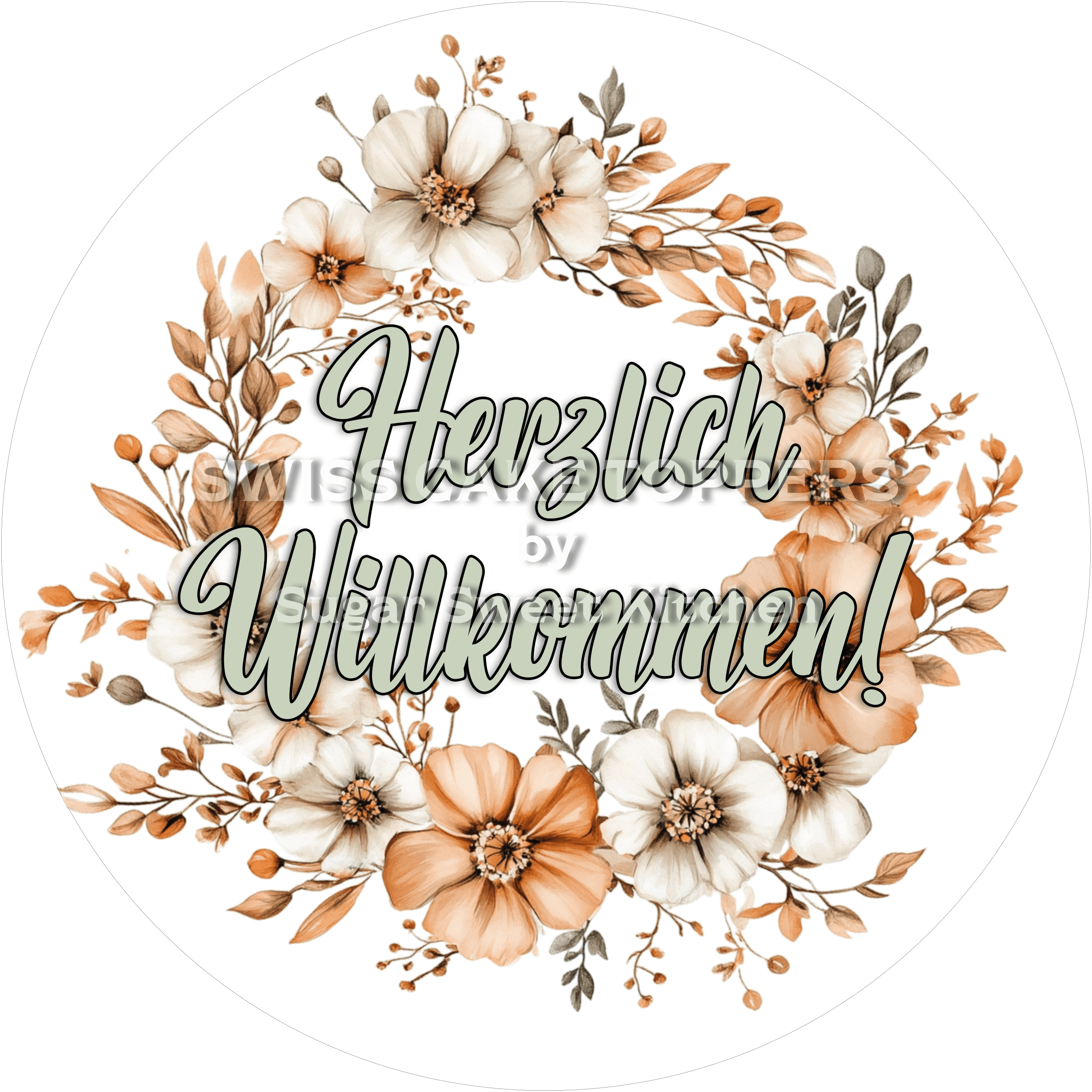 Fantastischer Welcome-Tortenaufleger Flower17 - personalisierbar - Fondant- Torten- & Cupcakeaufleger Sugar Sweet