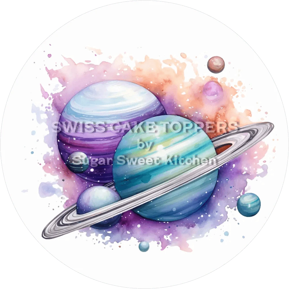Farbenfroher Planeten-Tortenaufleger4 - personalisierbar - Fondant- Torten- & Cupcakeaufleger Sugar Sweet Kitchen