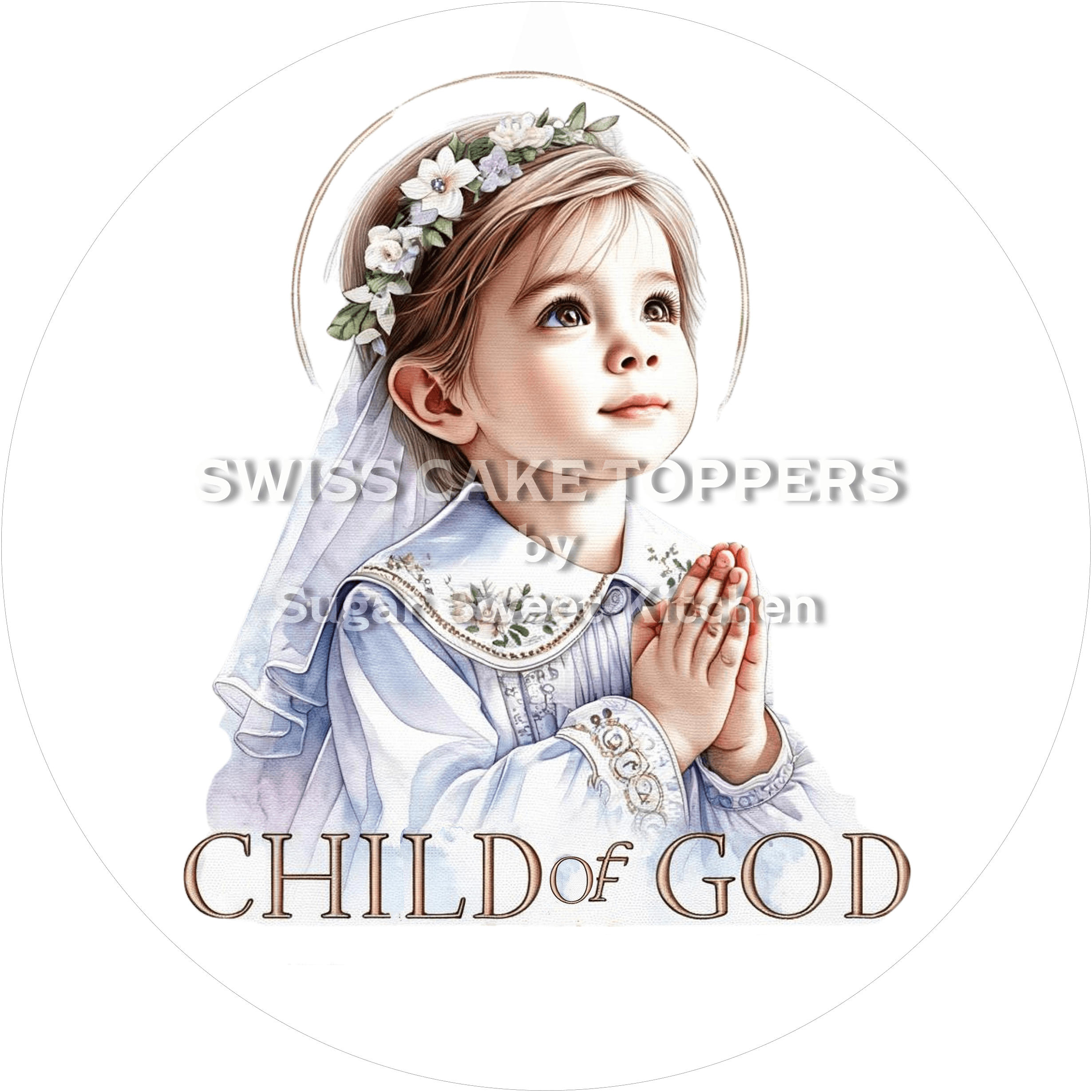 Festlicher Tortenaufleger Kommunion11 - personalisierbar - Fondant- Torten- & Cupcakeaufleger Sugar Sweet Kitchen