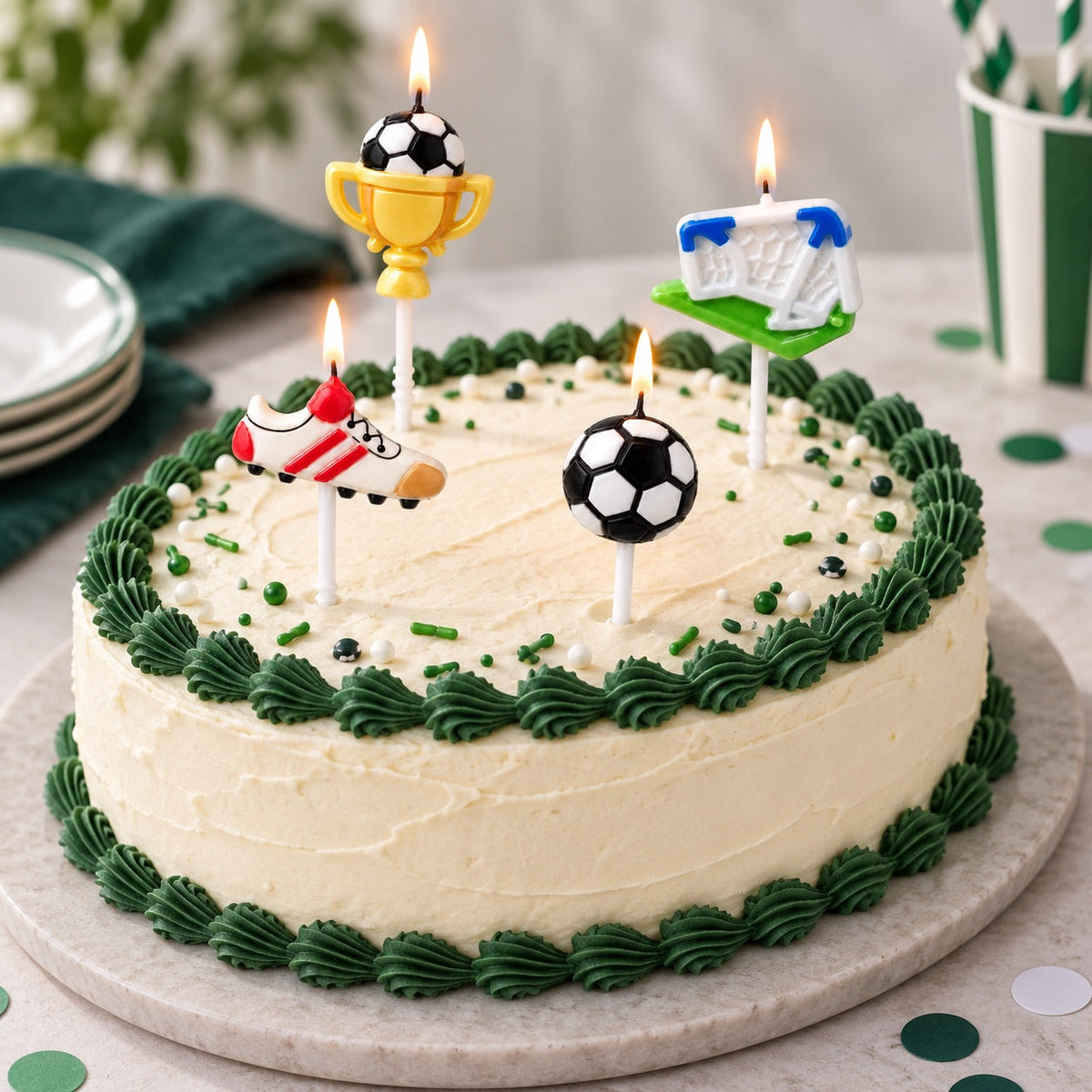 Geburtstagskerzen Fussball Set / 4-teilig - Tortendekoration Sugar Sweet Kitchen