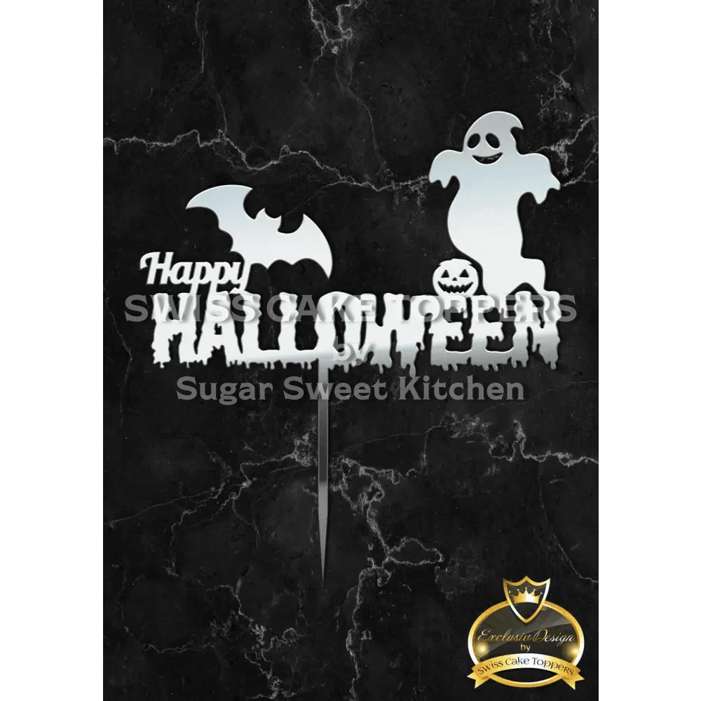 Halloween Cake Topper ’Geisterspuk’ - Acryl Silber - Sugar Sweet Kitchen