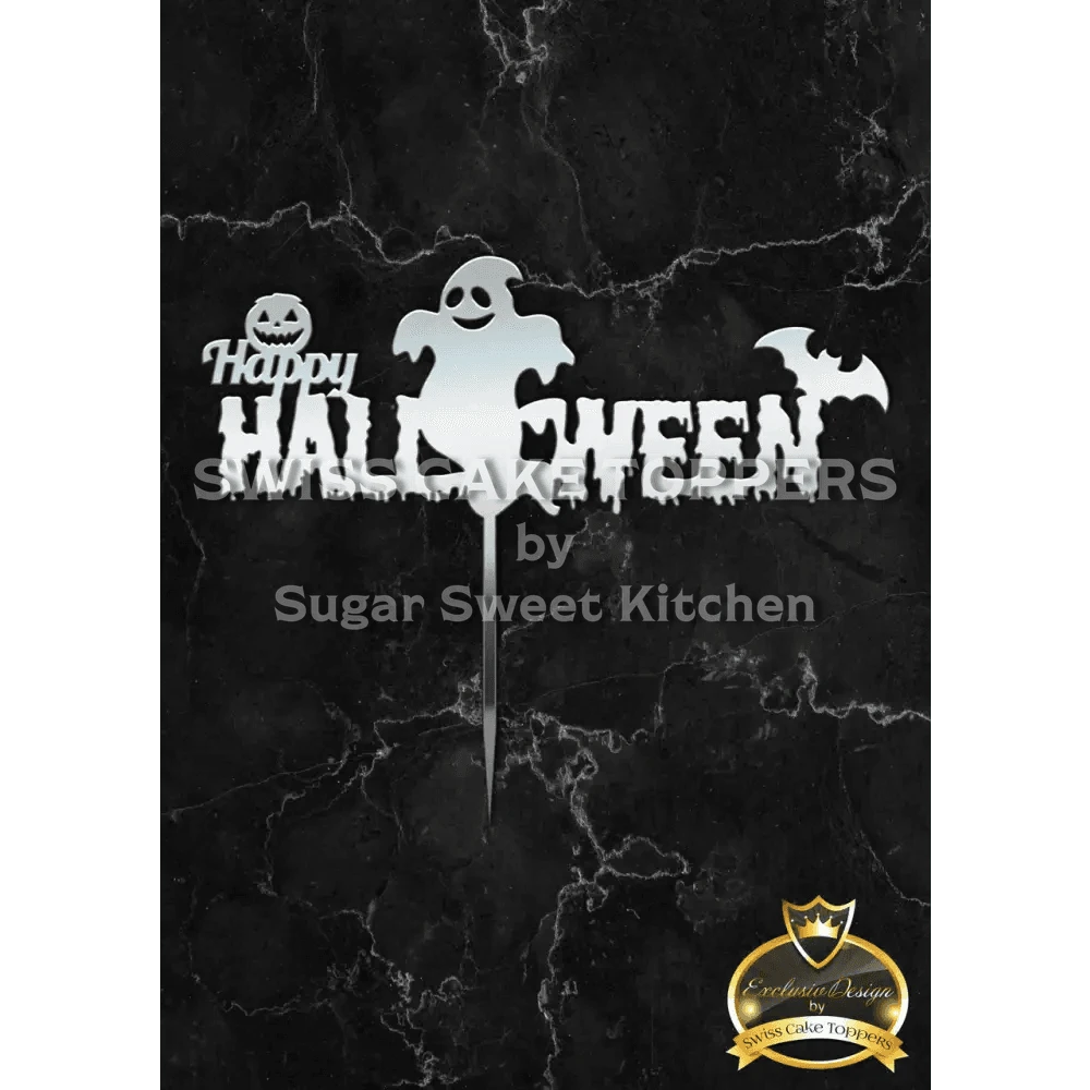 Halloween Cake Topper ’Geisterspuk1’’ - Acryl Silber - Sugar Sweet Kitchen