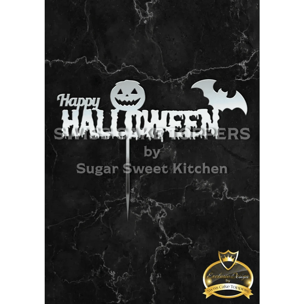 Halloween Cake Topper ’Gruselgruss’ - Acryl Silber - Sugar Sweet Kitchen