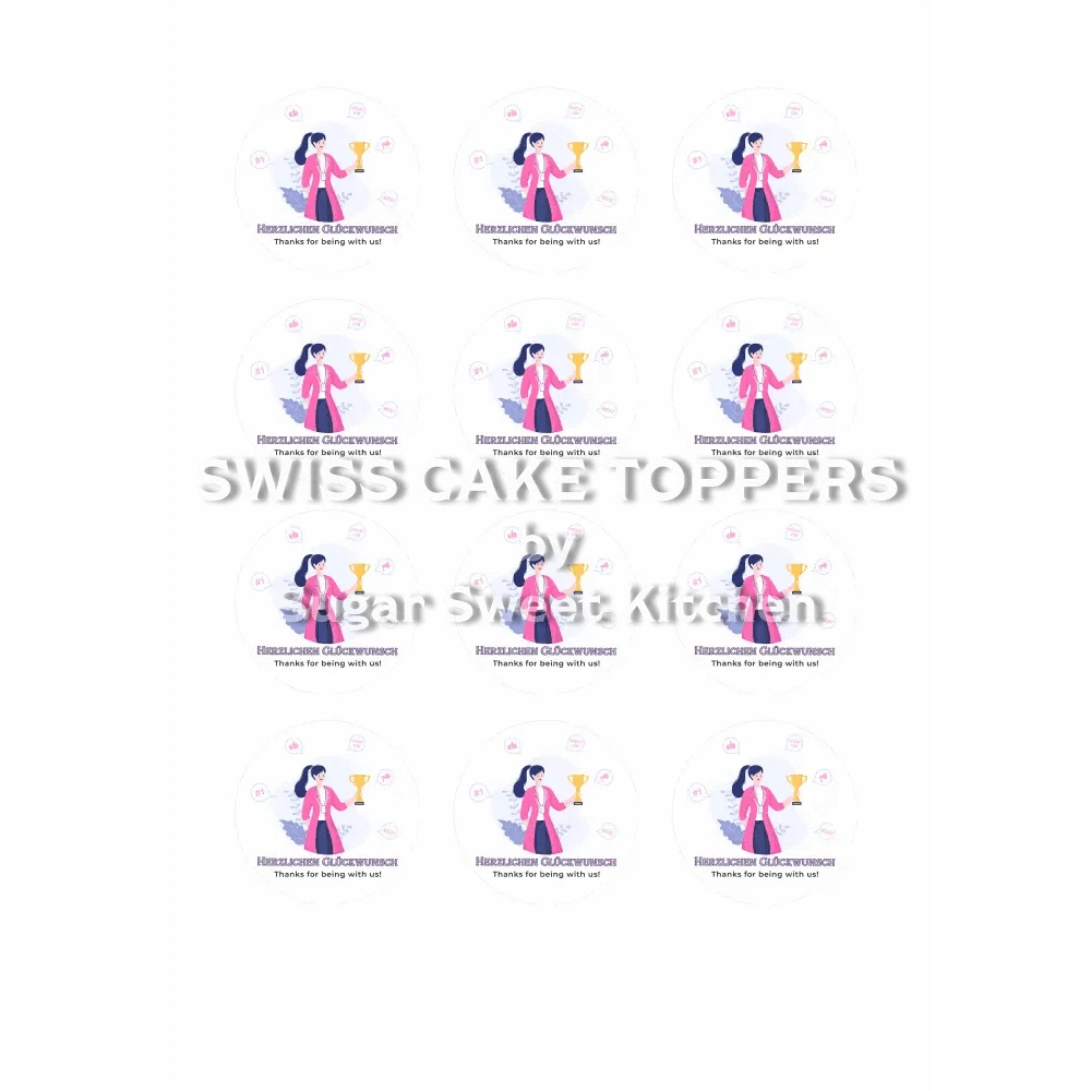 Herzlichen Glückwunsch-Tortenaufleger für Mitarbeiter - Fondant- Torten- & Cupcakeaufleger Sugar Sweet Kitchen